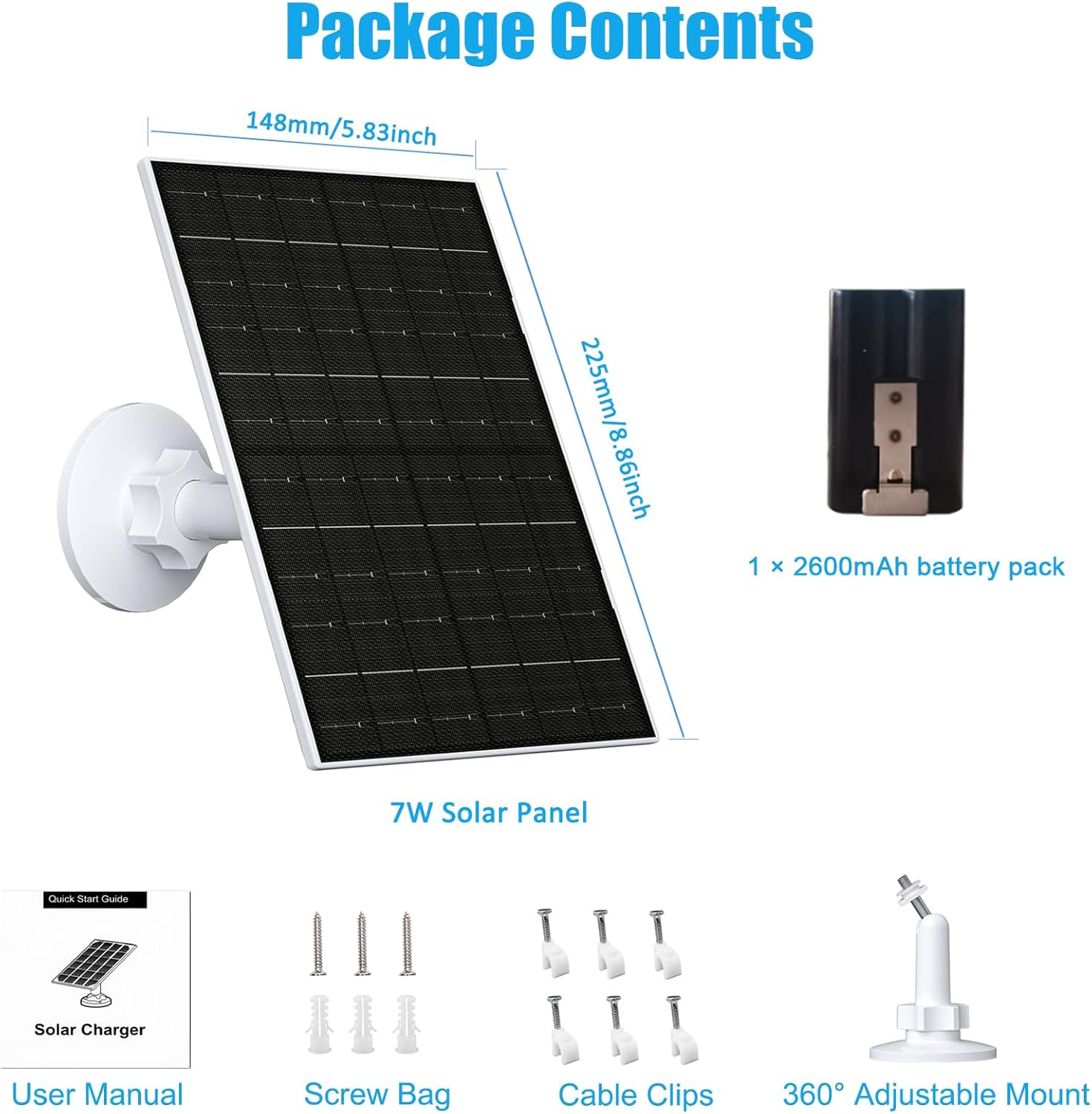 FUTURENZEN 7W Solar Panel Kit for Ring Video Doorbell 2/3/3 Plus/4, 16.4ft Cable, IP65 Waterproof, 360° Adjustable Mount