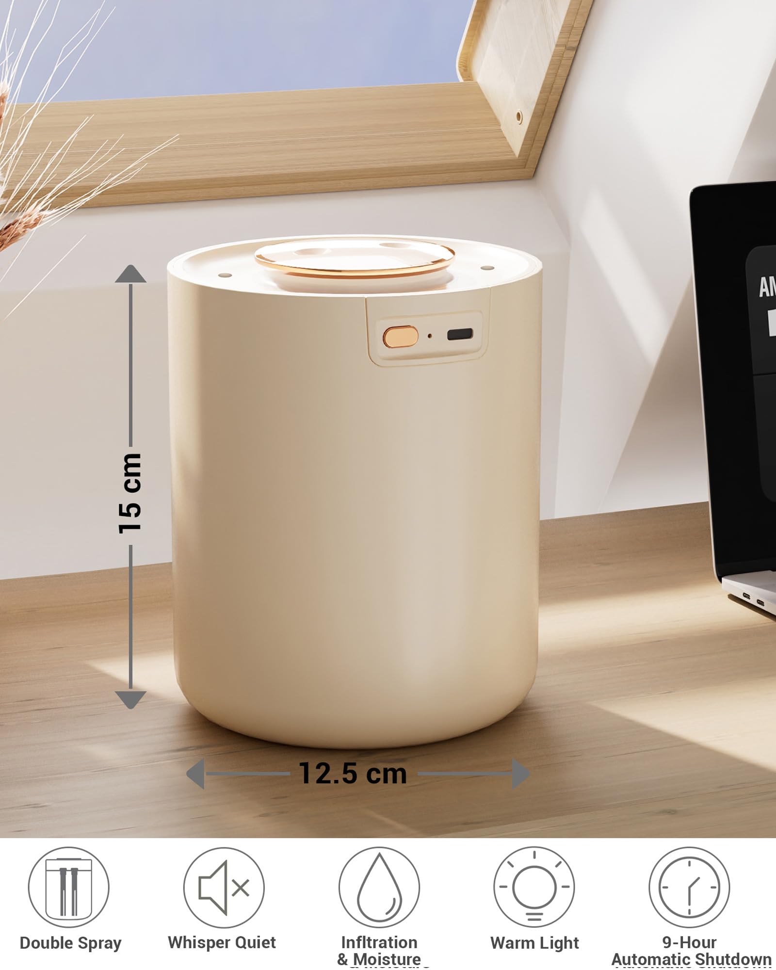 Umidificatore d'aria per camera da letto bambino con luce notturna, mini umidificatore per piante da 1500 ml, umidificatore ricaricabile da 1800 mAh con spegnimento automatico 9H, 3 modalità di nebbia