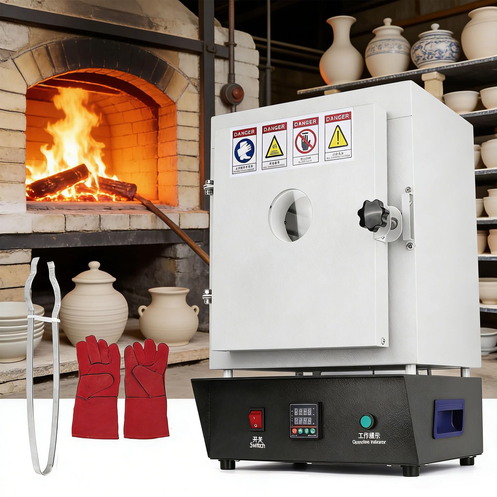 Elektrischer Brennofen 1500W, 1150℃ Brennofen Für Ton Keramik Zuhause, Digitaler Muffelofen Mit Sichtfenster, Ausbrennofen Mit Großer Kammer Für Gipsformen, Schmuckguss, Metallschmelzen