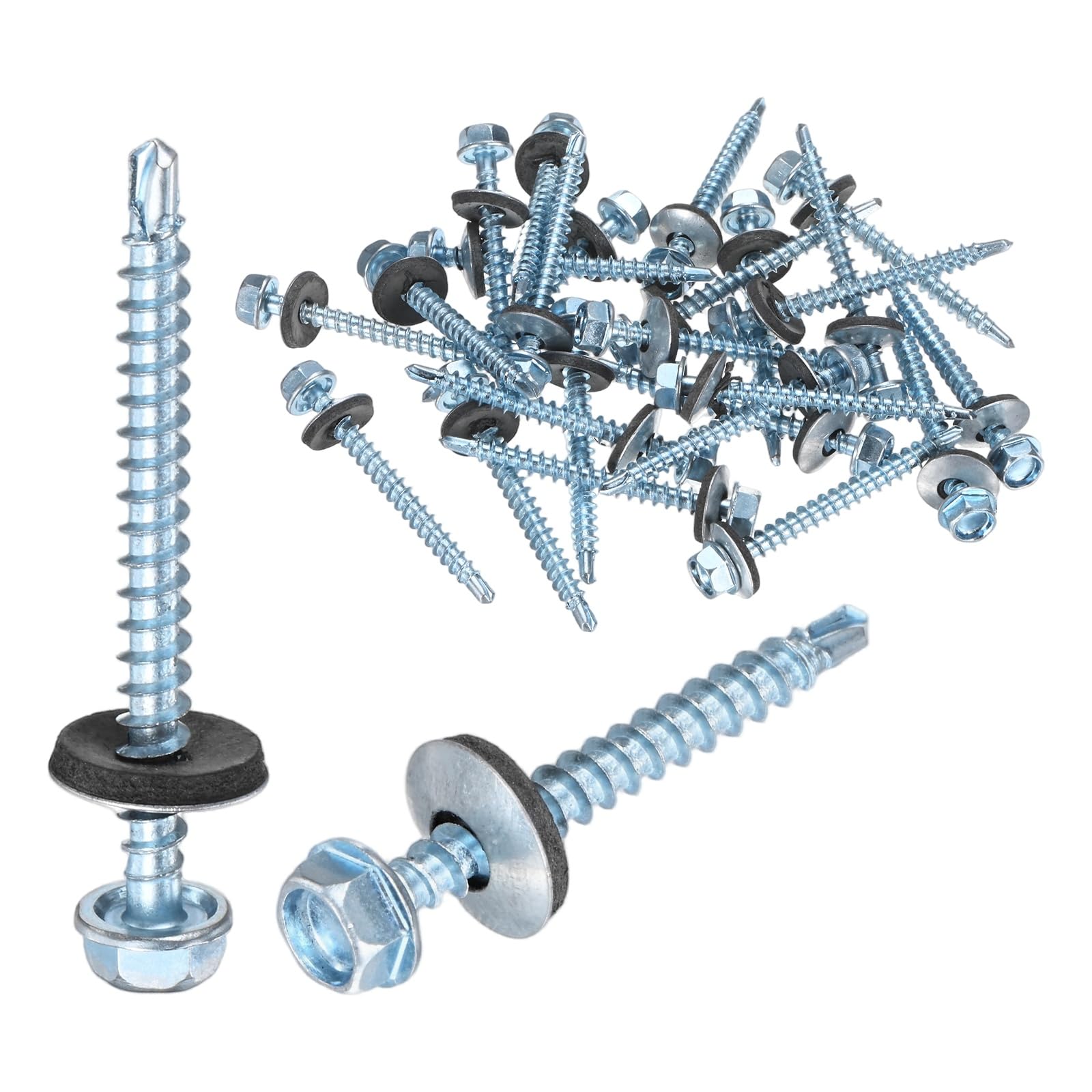 M METERXITY 25-Pack Self Drilling Screws with Rubber Washer ST4.8 x 50mm Zinc Plated Carbon Steel Hex Head Self-Tapping Screws for Metal Roofing/Siding Panels/Steel Structures