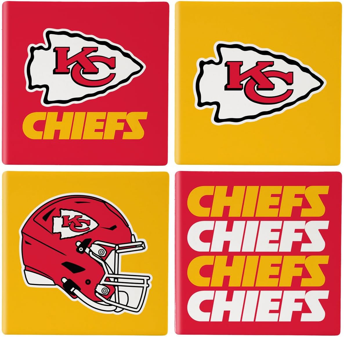 Chiefs Ceramic Coasters, 4-Pack with Wood Holder by Team Sports America