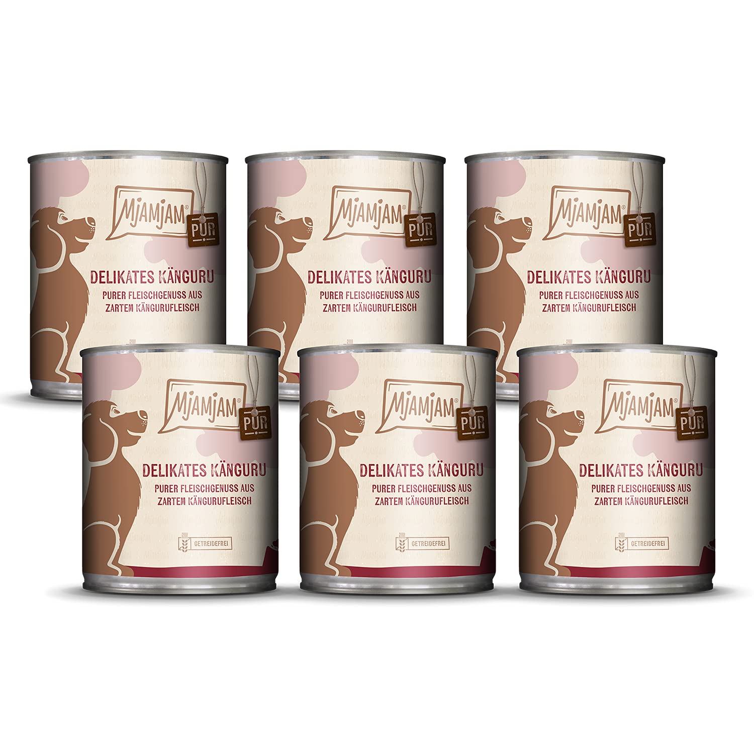 MjAMjAM - comida húmeda premium para perros - Puro disfrute de la carne - Delicioso canguro puro, paquete de 6 (6 x 800 g), sin cereales con carne extra