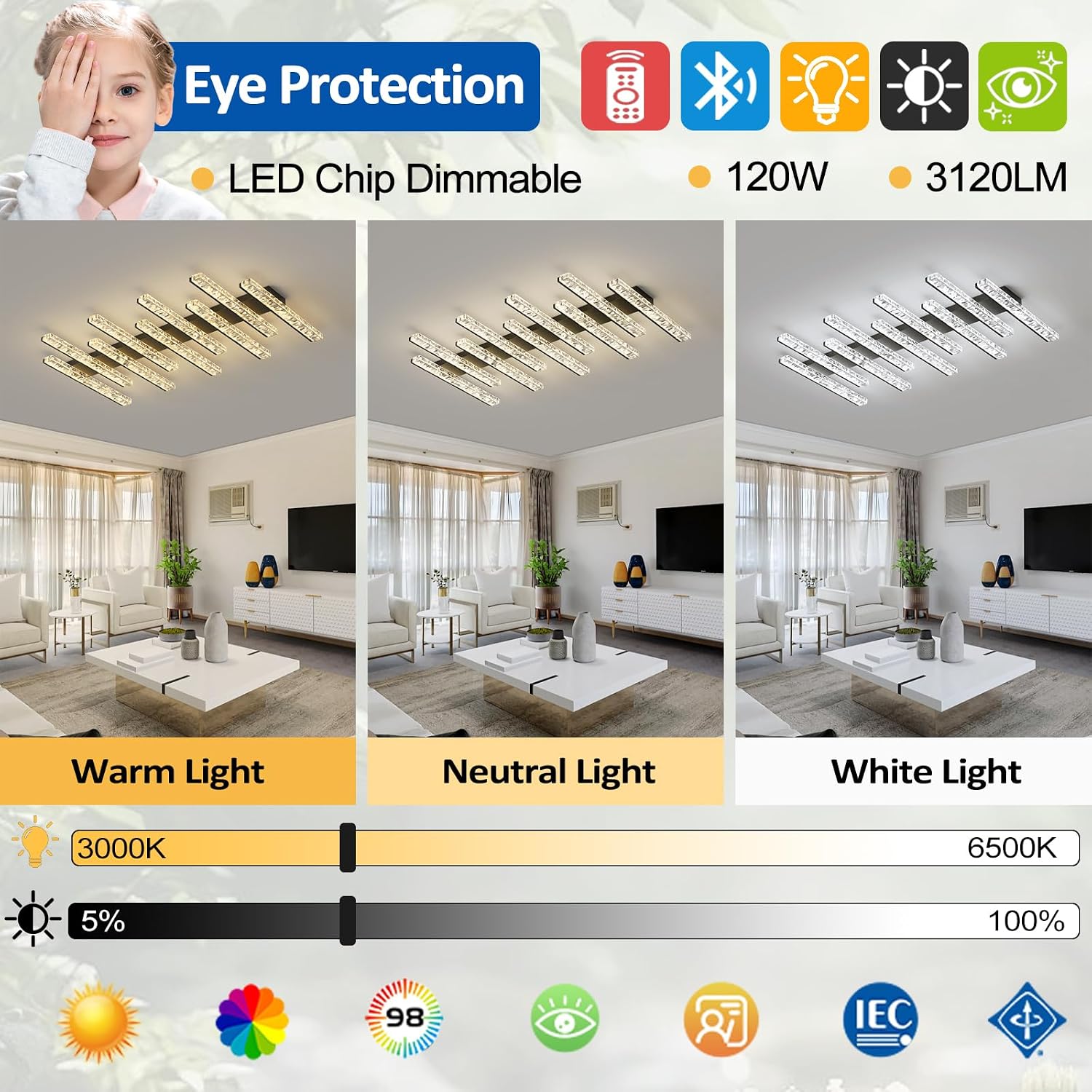 Condition photo showing New/Like New for modern led ceiling light dimmable chandelier fixtures with remote close to ceiling light ceiling lamp for living room,bedroom,kitchen, white 43.3inch 9-light white 43.3inch(9-light)