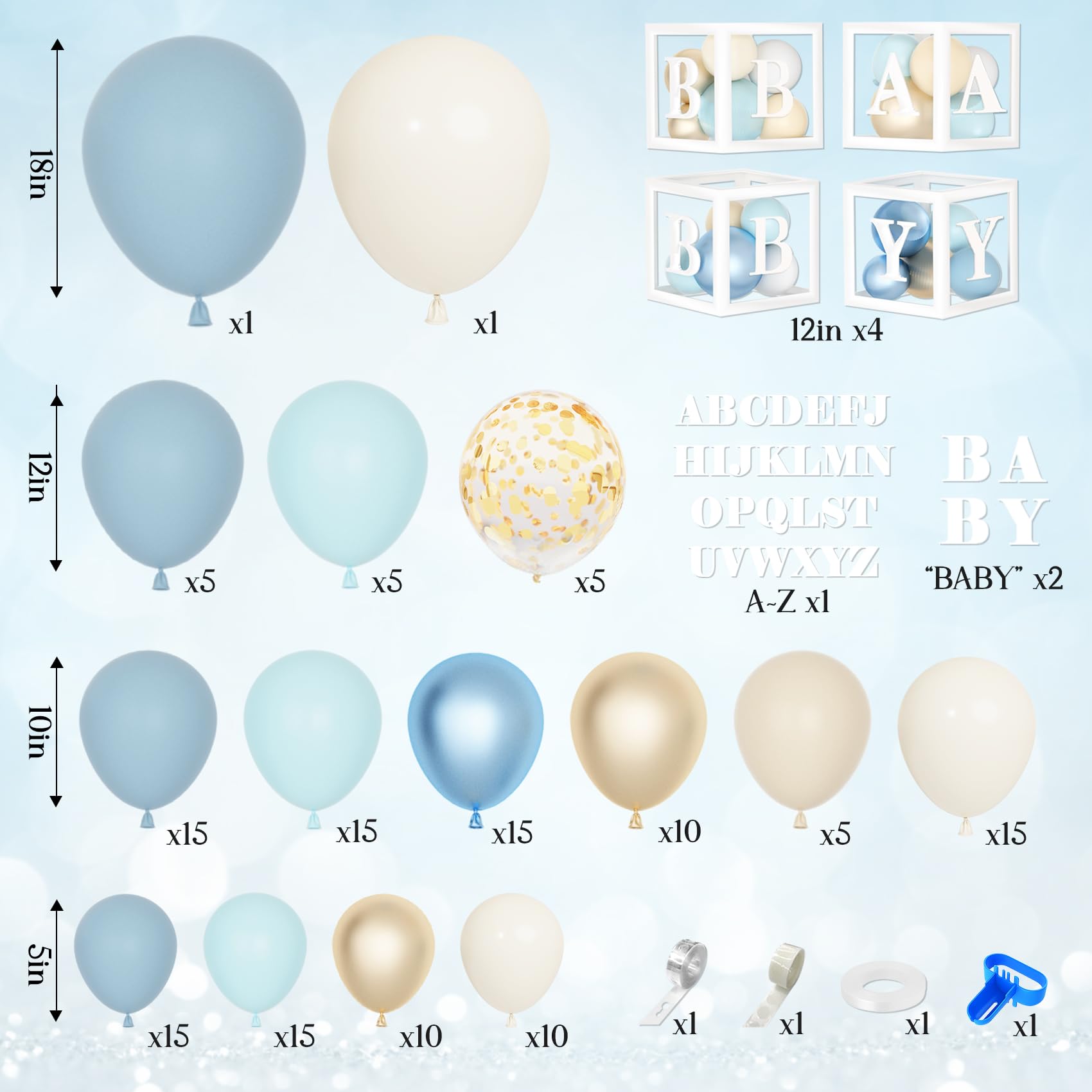Boho Latex Balloons 16-Pack - Blue Feather & Arrow Design For Parties