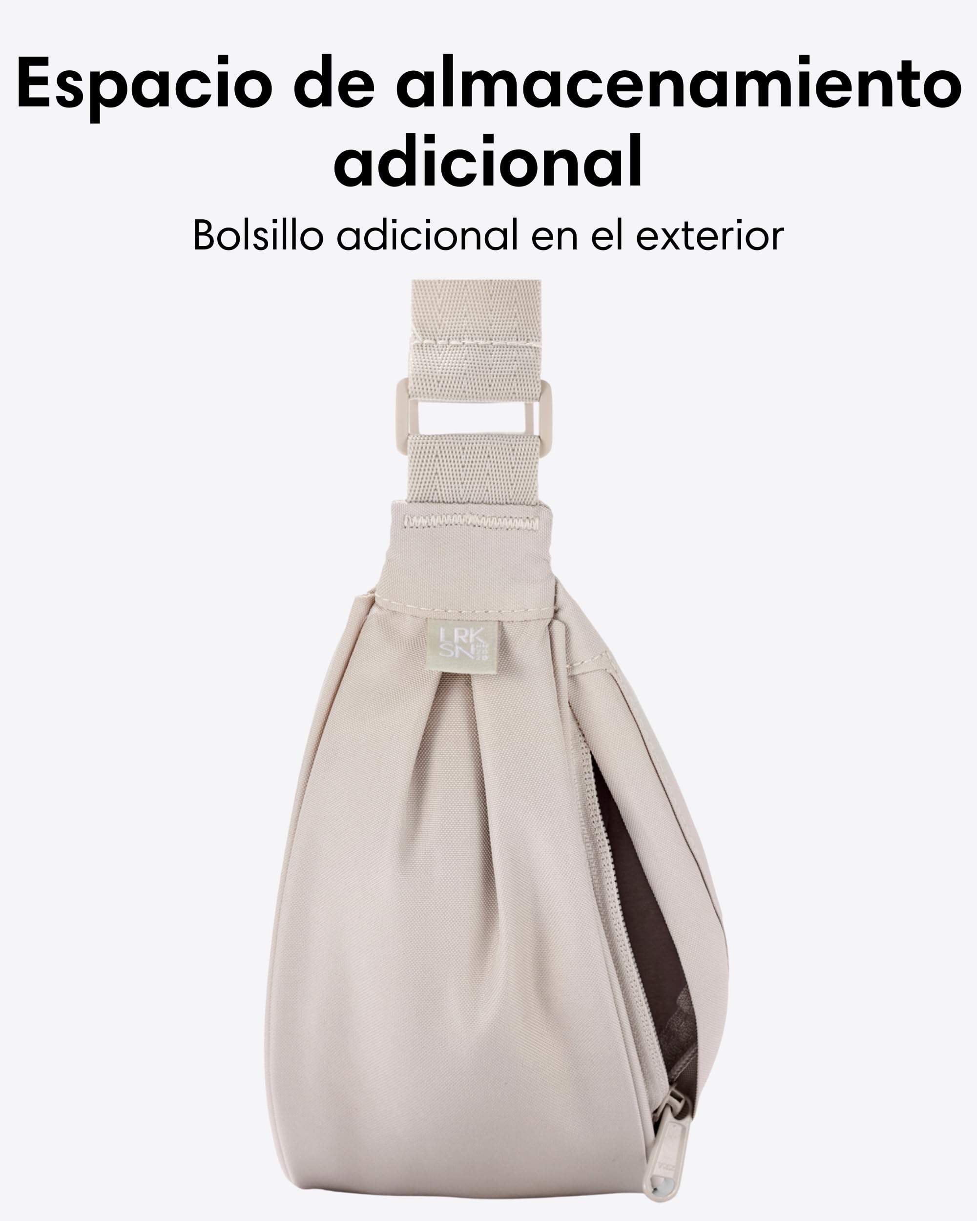 LARKSON Bolso Bandolera Mujer Beige - Solveig Small - Bolso Riñonera de Media Luna - Bolsa de Ocio de Moda para Viajes, Trabajo - Compartimentos Grandes - Correa Ajustable