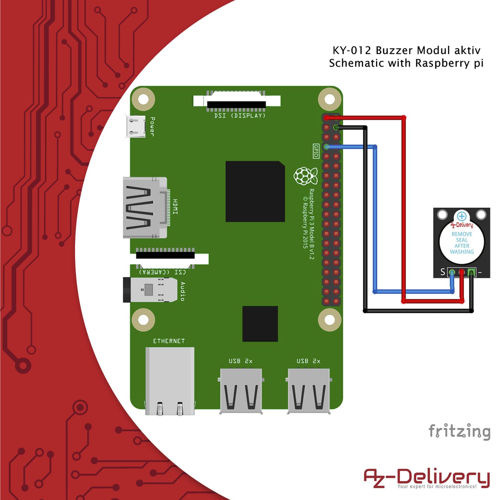 Module De Buzzer Piézo Actif KY-012 AZDelivery - Compatible Arduino Et Raspberry Pi - Inclut EBook