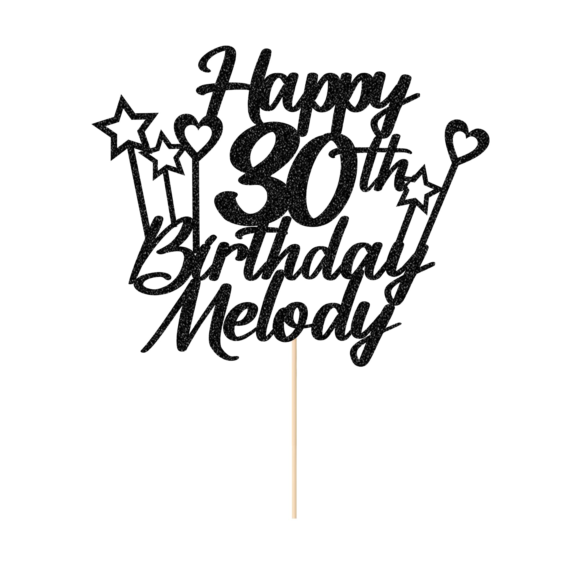 Personalised Happy Birthday Cake Topper Double Sided Glitter Cake Toppers Any Name & Any Age for 16th 18th 21st 30th 40th 50th 60th 70th 80th Birthday Decorations Cake Decorations (Black)