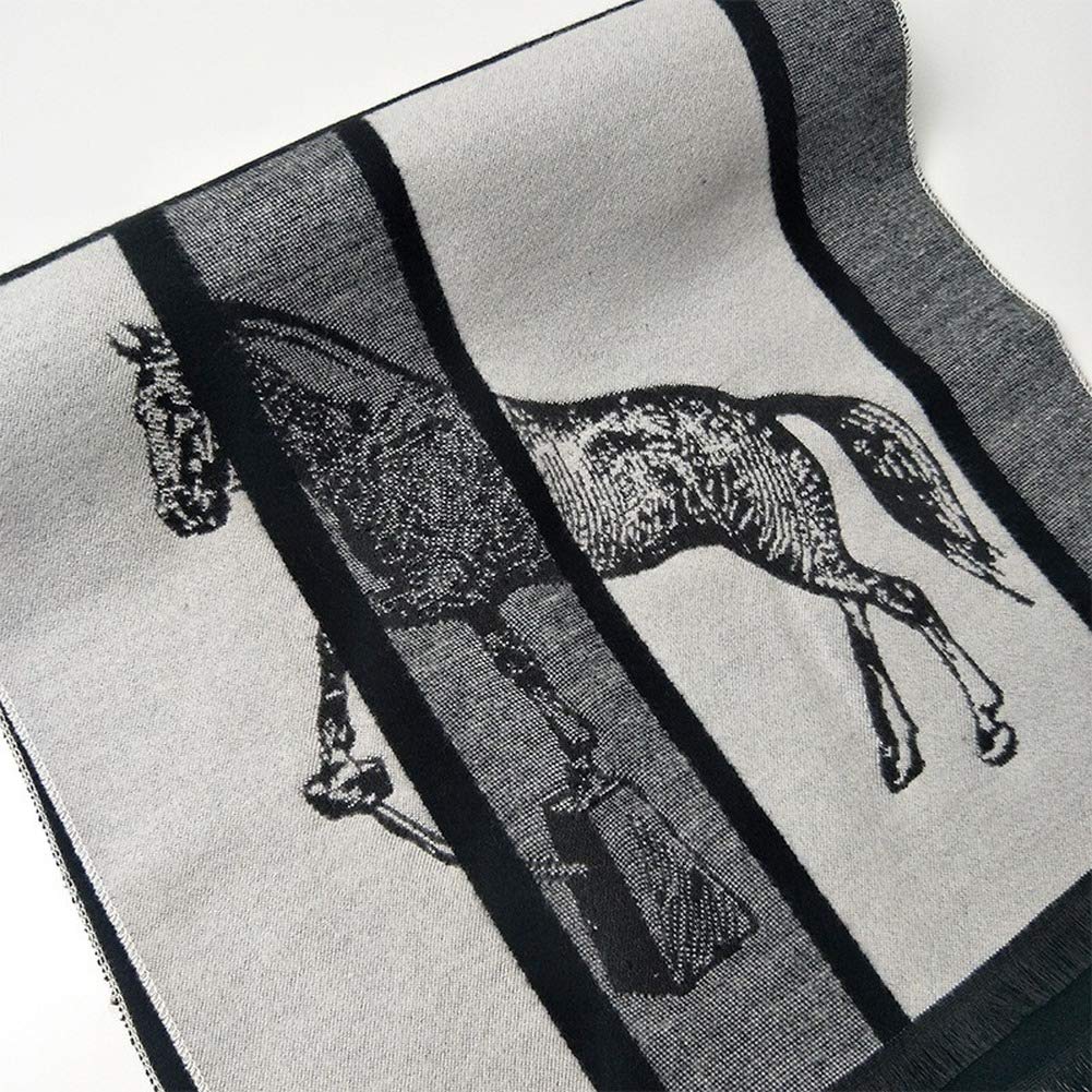 chal de cachemira,bufanda de lana, Bufanda larga de cachemira de invierno for hombre con diseño de caballo de jacquard de doble cara que protege contra el frío y el calor