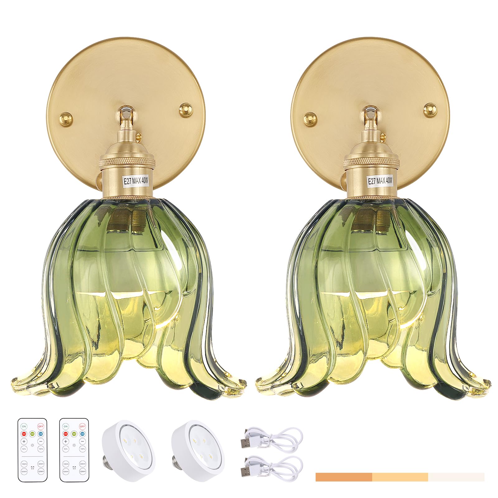 Shenmoyl Vintage Battery Operated Wall Sconces Set of Two, Rechargeable ...