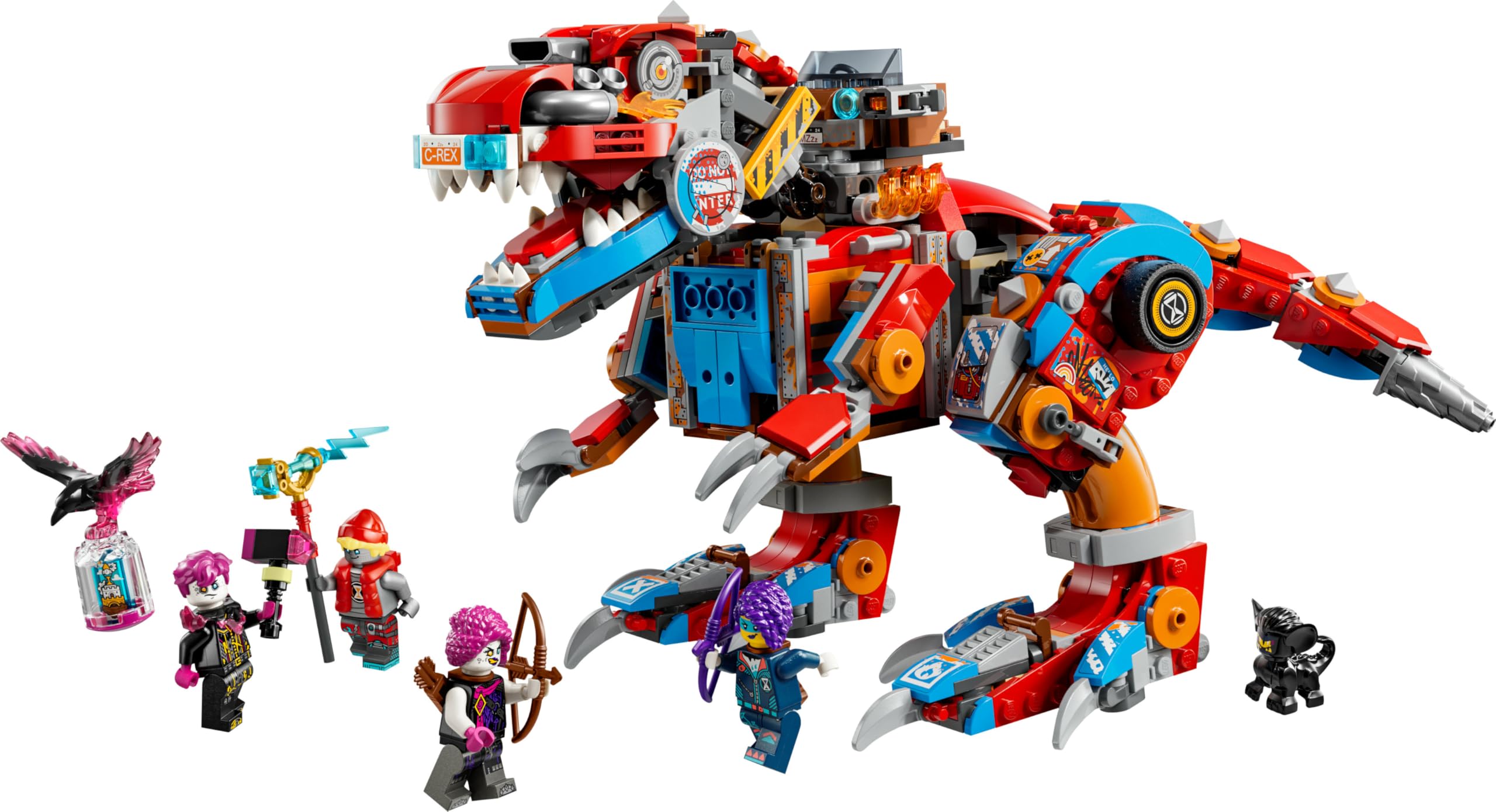 LEGO DREAMZzz 2 in 1 Dinosauro Robot C-Rex di Cooper, Action Figure di T.Rex Giocattolo Trasformabile in Pterodattilo con Parti Snodabili e 4 Minifigure, Giochi Creativi per Bambini e Bambine 71484
