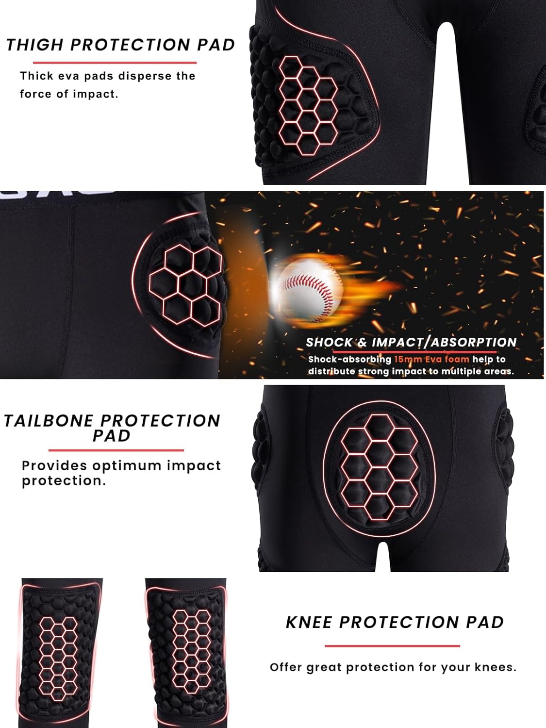 DEVOROPA Youth Boys 7 Pads Football Girdle with Cup Pocket 3/4 Compression Pants Knee Pads Integrated Hip Tailbone Thigh Pads - Image 5