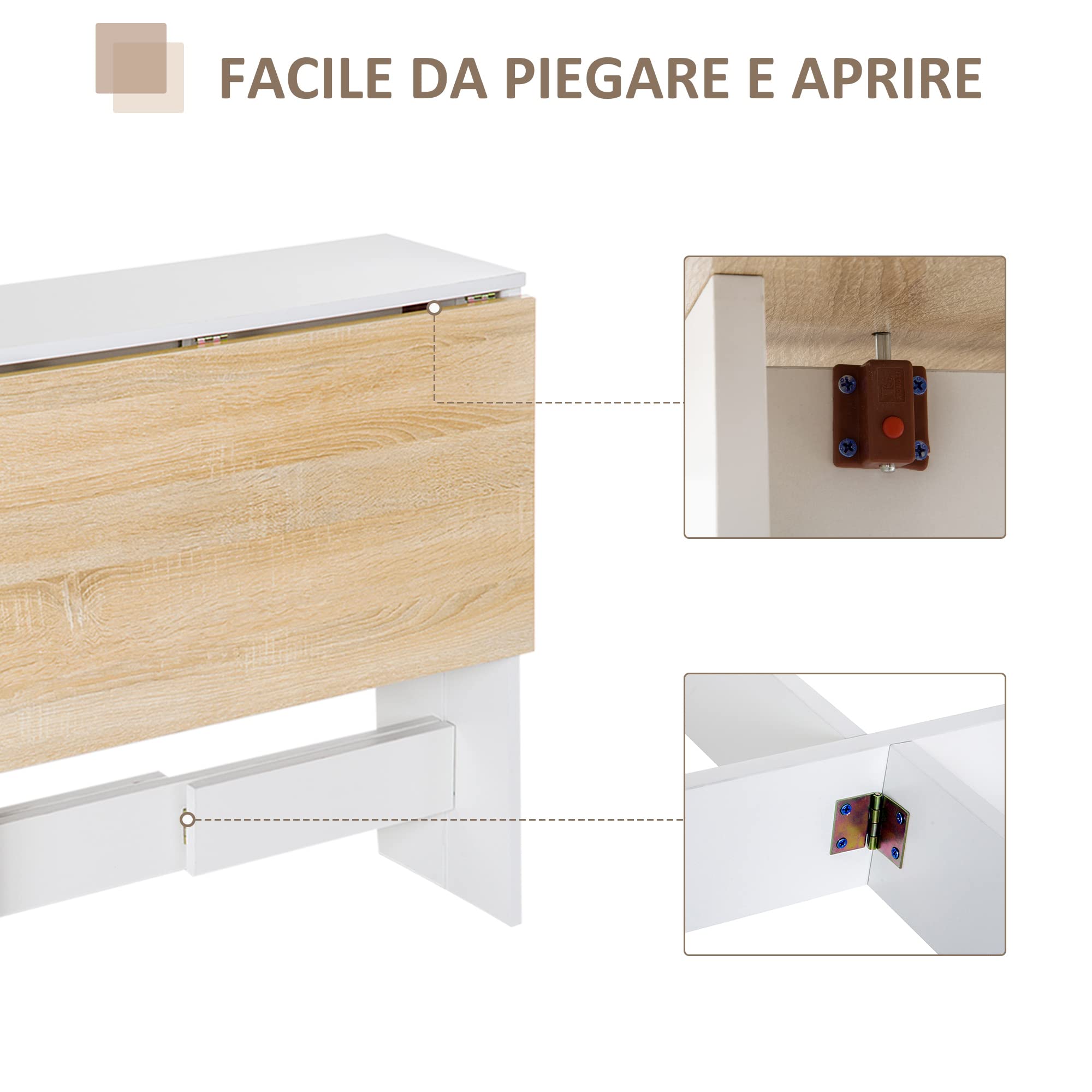 HOMCOM Tavolo da Pranzo Design Moderno Pieghevole Legno 103×76×73.5cm Rovere Bianco