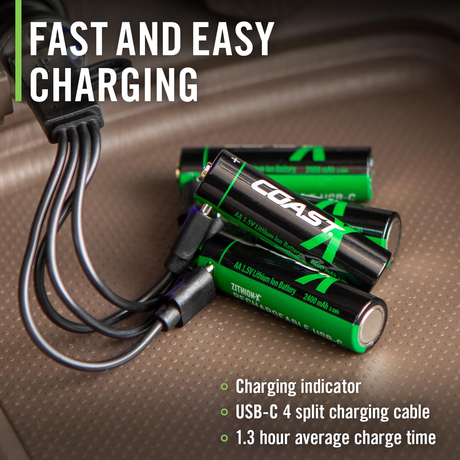 Coast AAA USB-C Rechargeable Batteries, ZITHION-X, Lithium
