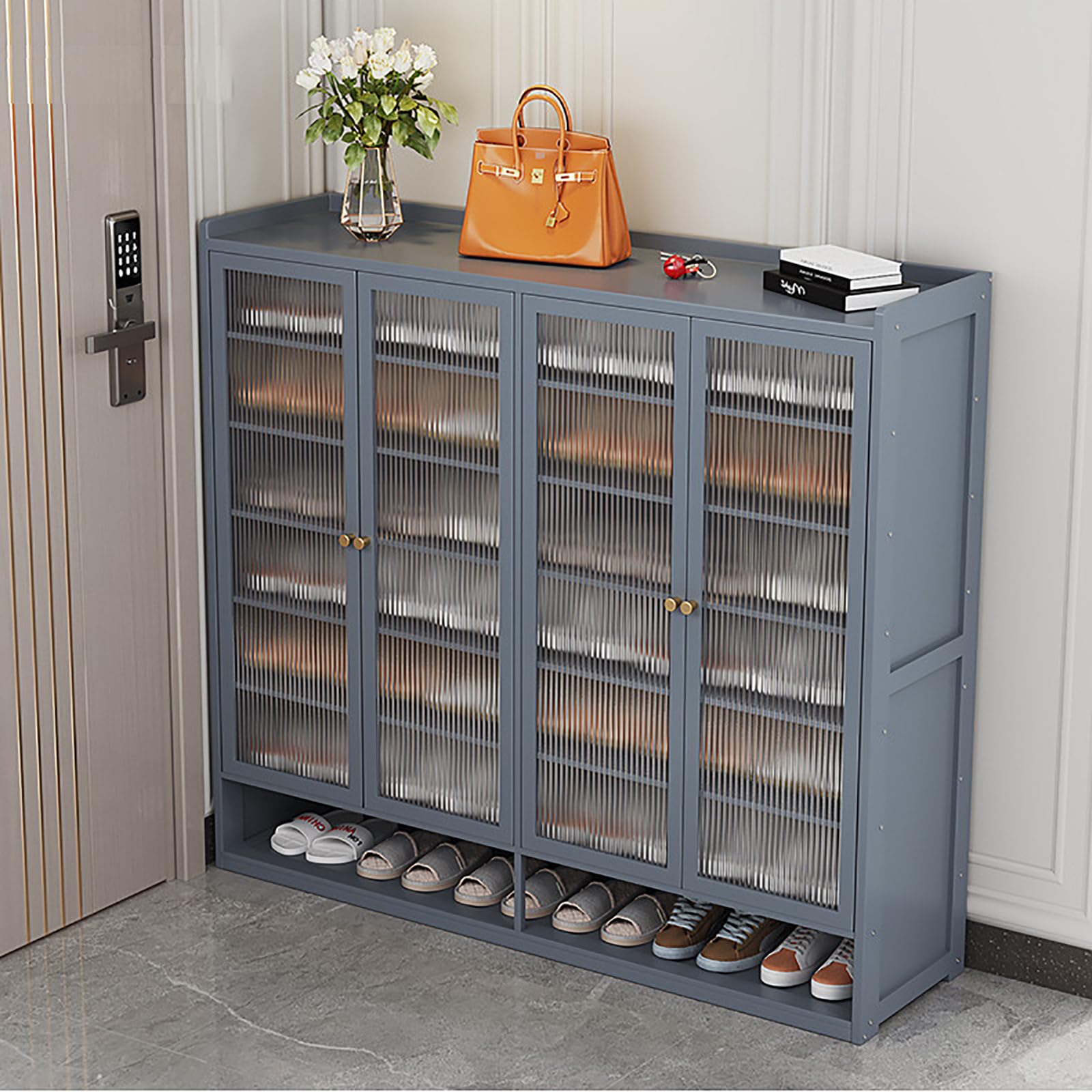 Meuble à chaussures compact pour couloir étroit avec 8 étagères en bambou élégant