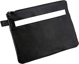 ALASSIO 42232 - Bolsa para utensilios de banco, de piel con cremallera, bolsa de transporte para monedas, billetes y objetos de valor, bolsa multifunción, aprox. 25 x 19 cm, color negro