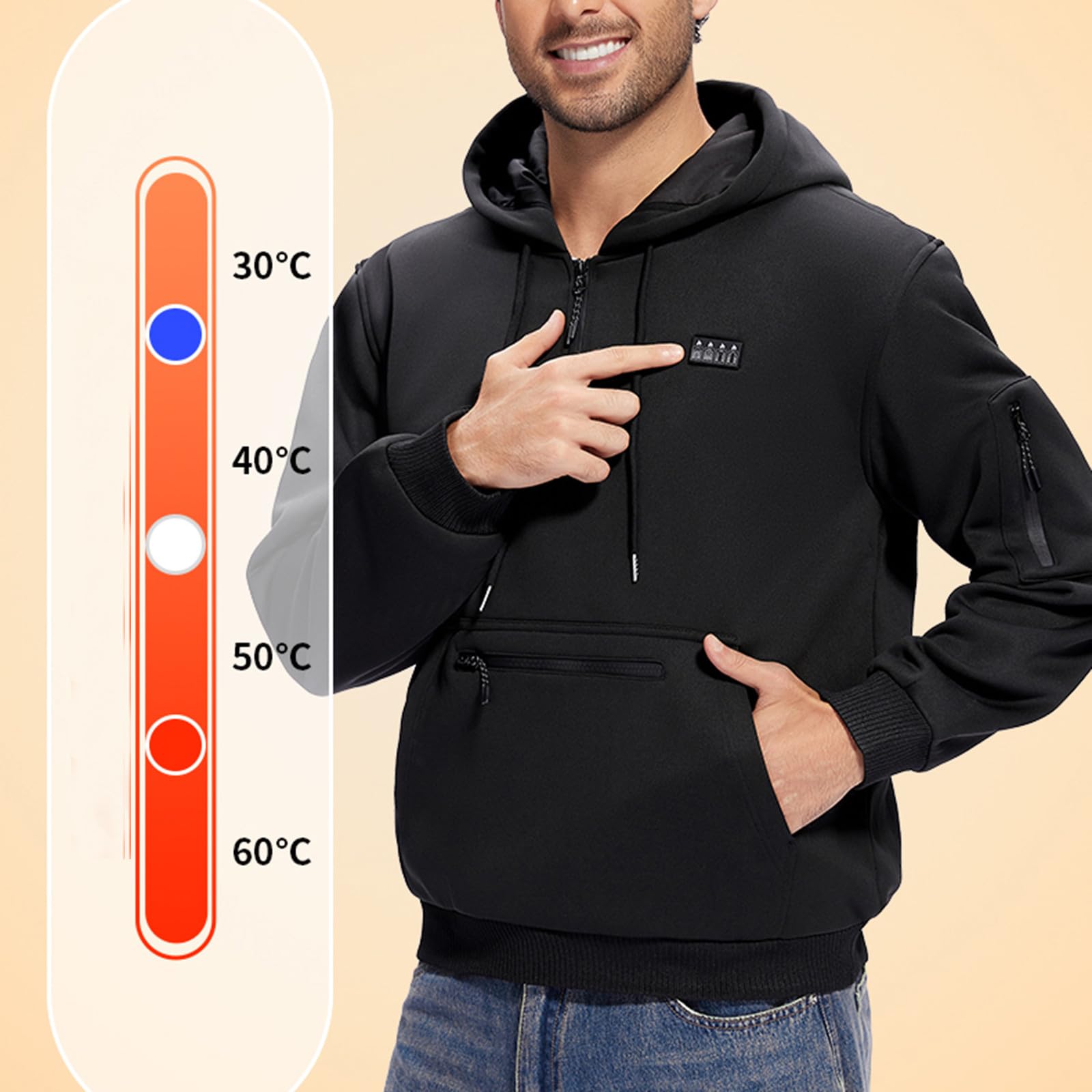 Beheizbare Sweatjacke Herren mit Kapuze Heizjacke Winter Warm Winterjacke