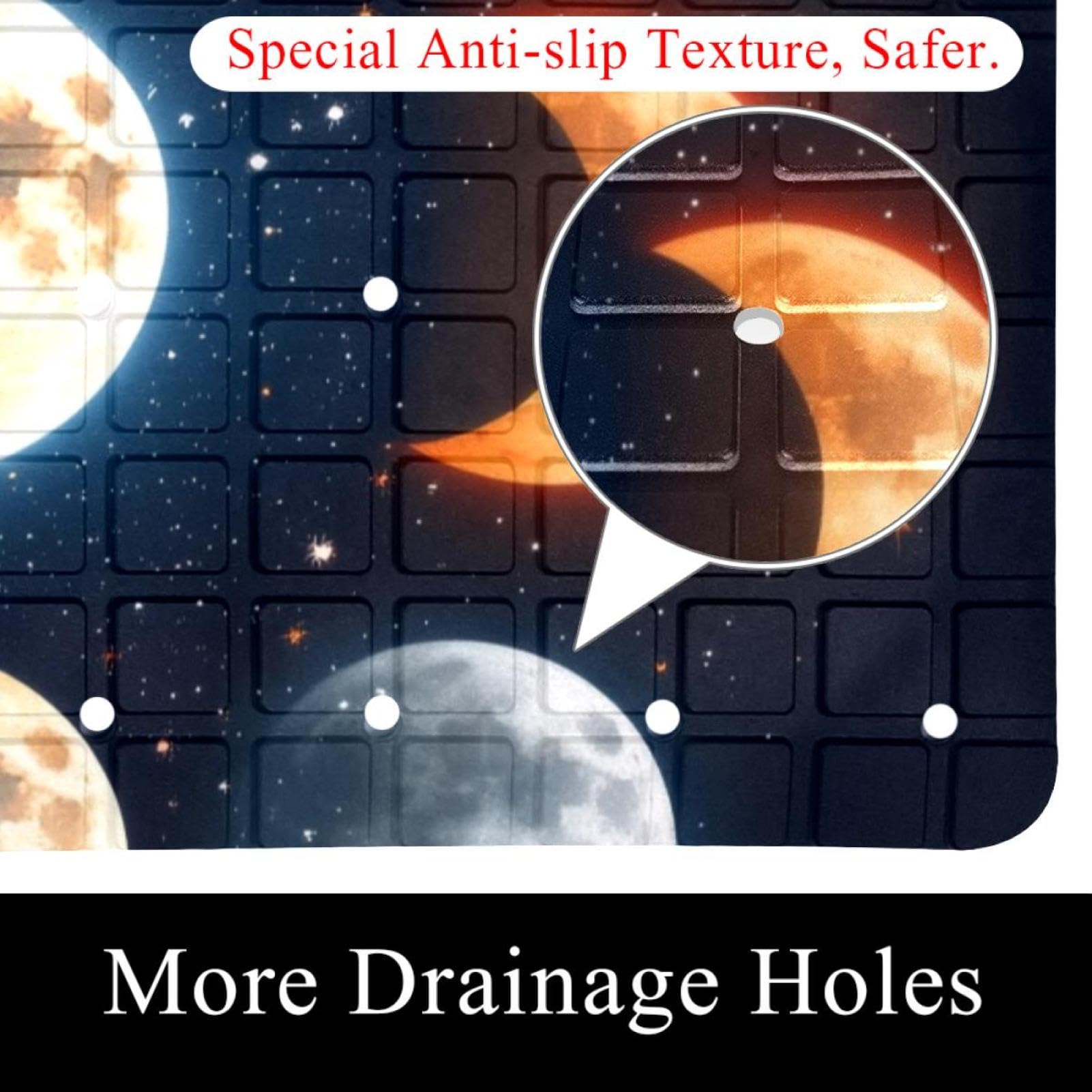 Moon in Space Astrology Background Tapis de bain antidérapant rectangulaire avec ventouses Lavable en machine 40 x 70 cm