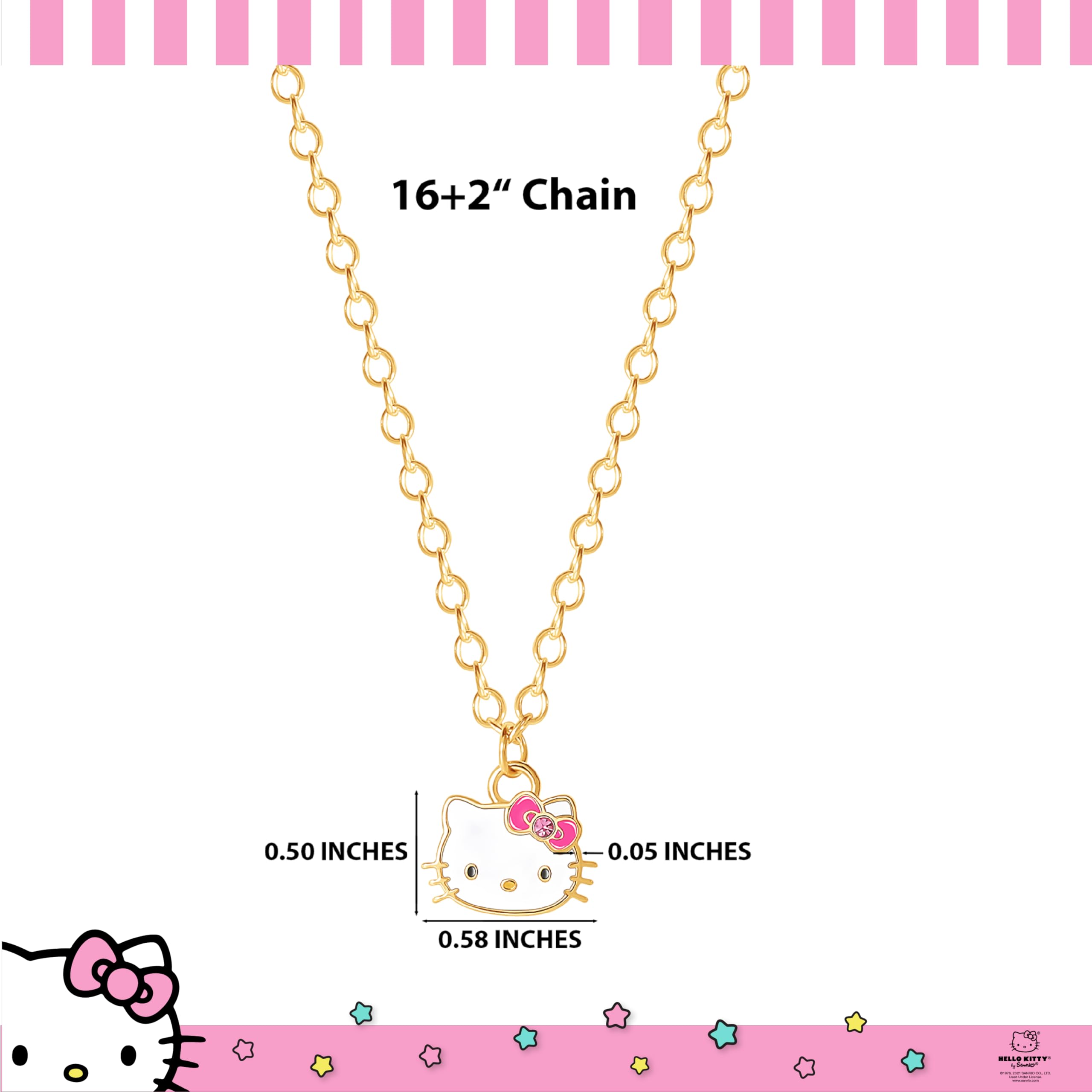 Hello Kitty Sanrio Womens Mother Daughter Necklace Set for 2 Official License, Flash-Plated Necklaces 16"+2"
