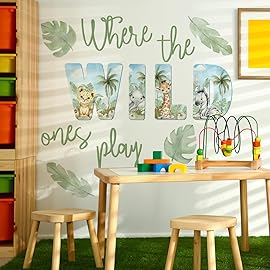 27.95x21.65 Inches Watercolor Wild Jungle Animal Wall Decals - Forest Safari Removable Stickers for Baby\'s Nursery, Playroom, Bedroom, Classroom - Tiger, Elephant, Giraffe Decor
