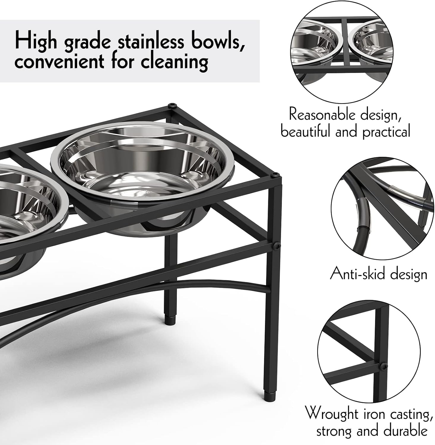 LUEXBOX Dog Bowls, Raised Pet Feeder with Stand, Stainless Steel, 10.5 inch Height, Medium or Large Breeds