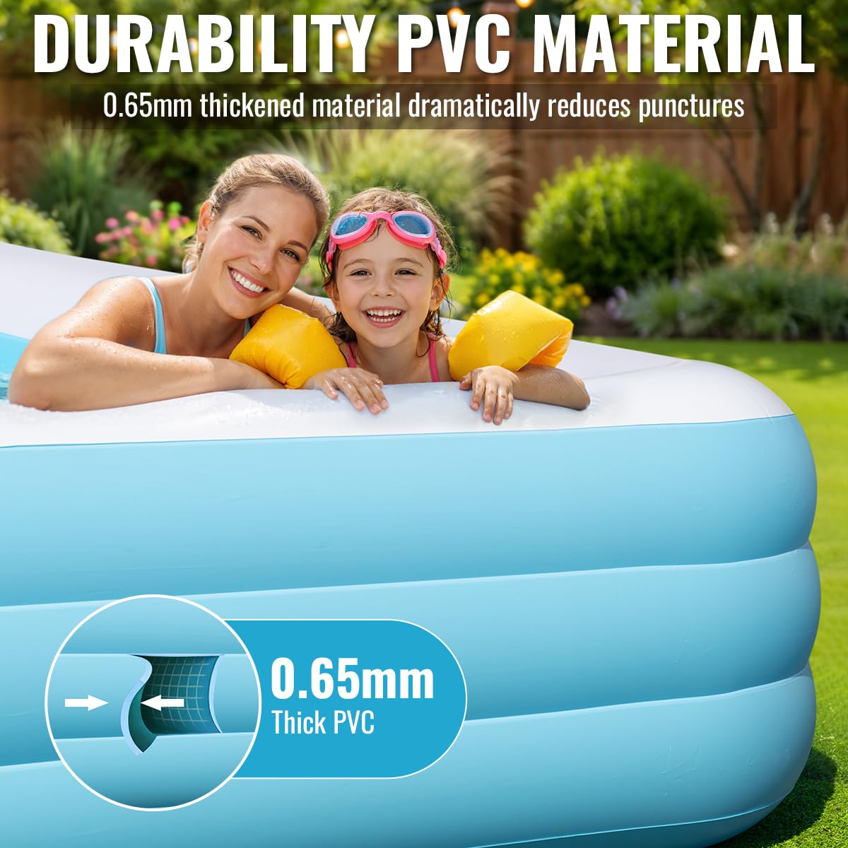 Großer aufblasbarer Pool, 457,2 x 193 x 55,9 cm, übergroßer Swimmingpool für Kinder und Erwachsene, Familien-aufblasbarer Pool mit Luftpumpe, langlebig, verdickter Hinterhof-Kinderpool für Outdoor