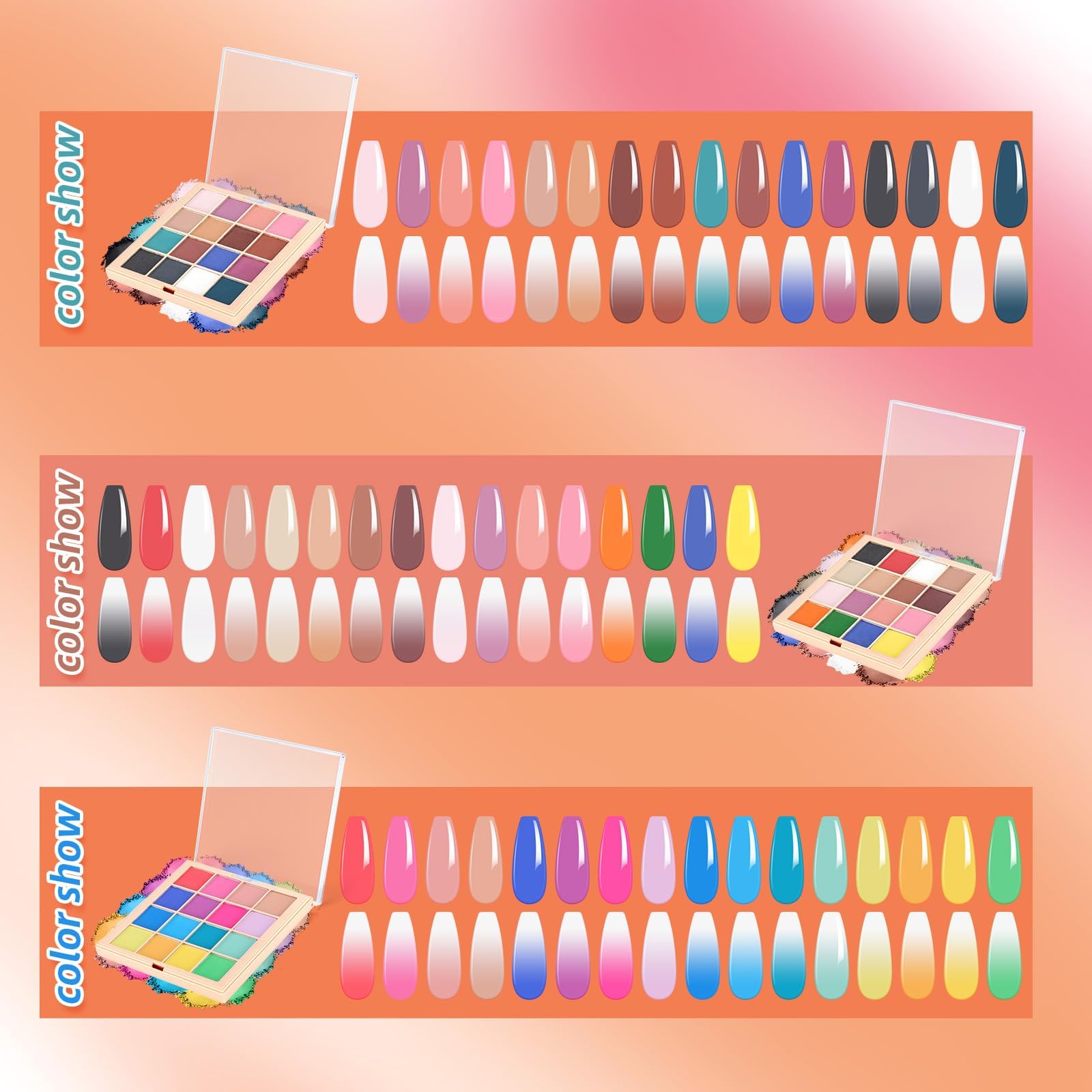 Set di 16 palette per unghie Ombre Nail Powder Palette French Aura Nails Ombre Nail Brush Unghie Long-lasting Manicure Art DIY Accessories (B)