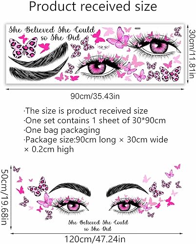Miniatura 3 de Calcomanías de pared de mariposa con ojos de pestañas rosadas, citas inspiradoras de sacinora con palabras motivacionales, calcomanías de pared