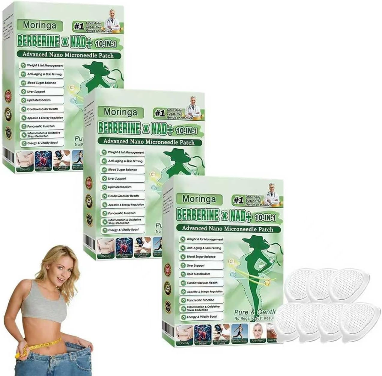 Moringa NAD+ 10-in-1 Nano Micro Needle Patch, 2026 Natural Moringa Plasters, Discreet Nano Microneedle Plasters for Daily Body Care & Skin Balance, for Men & Women, Pack of 21