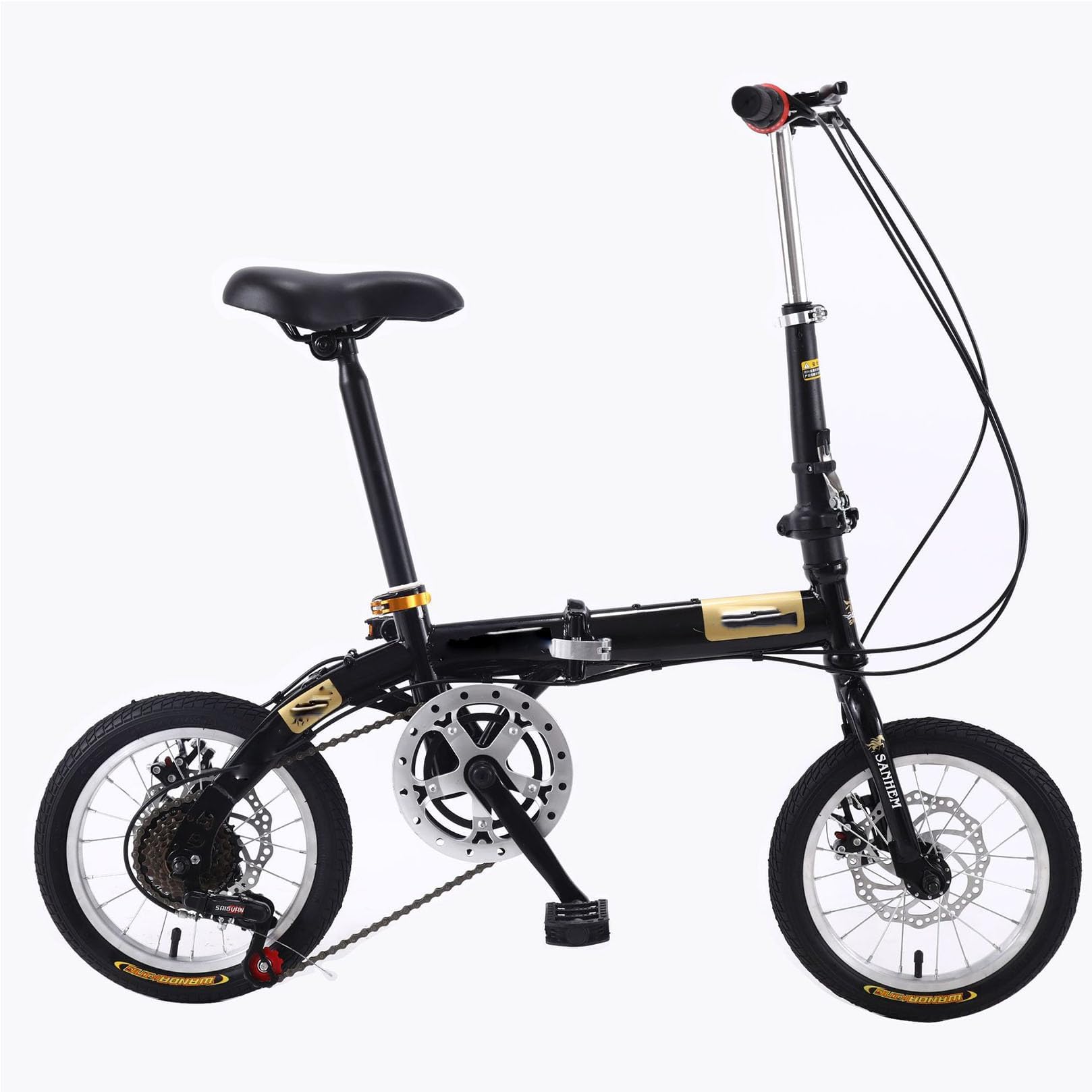 Bicicletta Pieghevole da 14 Pollici, Bicicletta Compatta Portatile per Studenti A 5 velocità, Bicicletta Leggera per Pendolari Urbani per Uomo E Donna(Color:Nero)