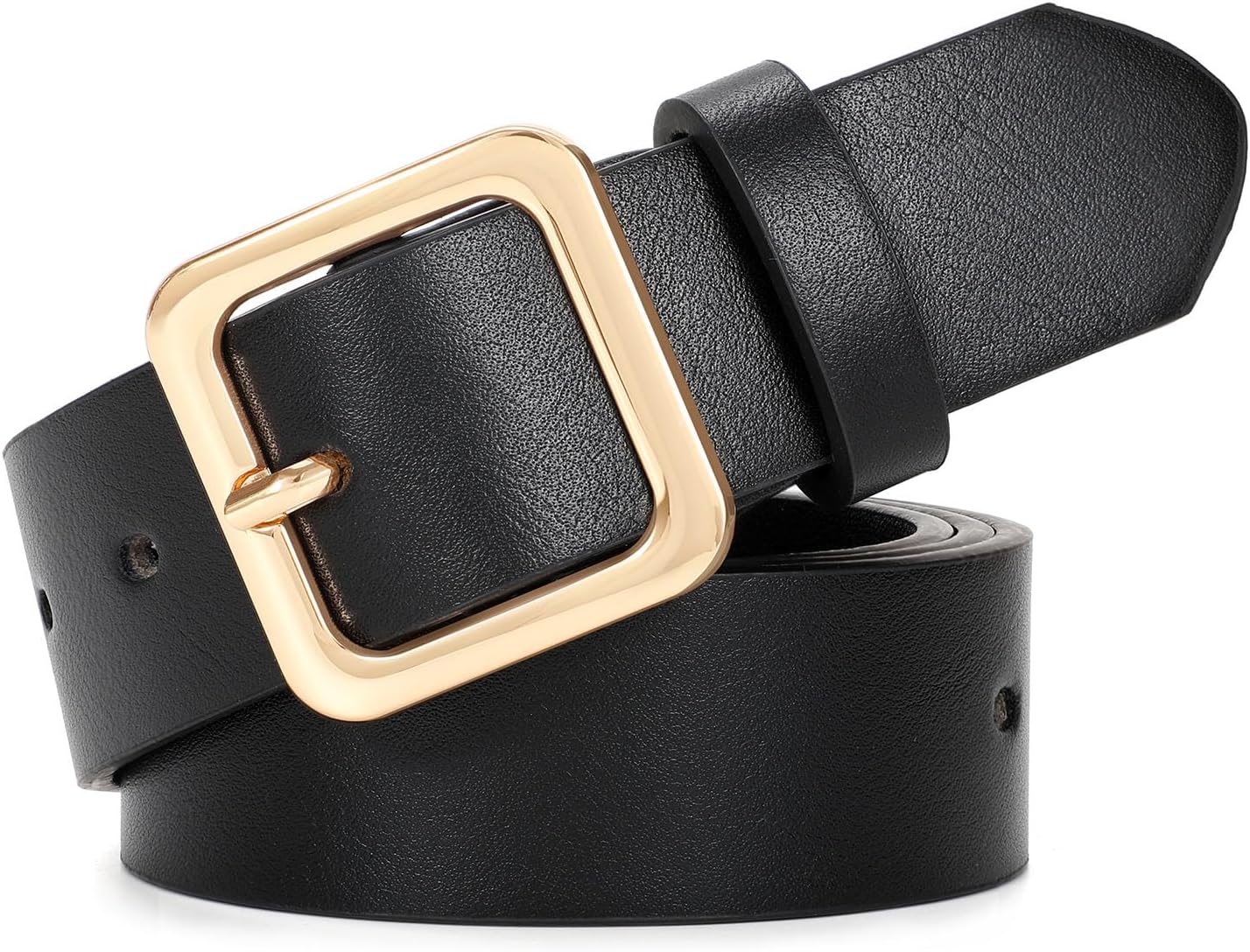 XZQTIVE Women’s Leather Belts for Jeans Pants Dresses Fashion Ladies Black Belt with Square Buckle