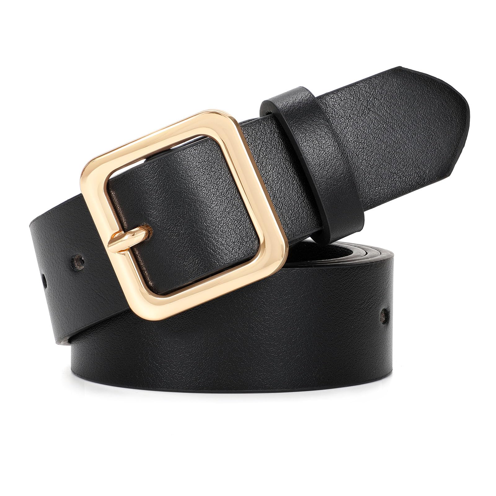 XZQTIVE Women’s Leather Belts for Jeans Pants Dresses Fashion Ladies Black Belt with Square Buckle