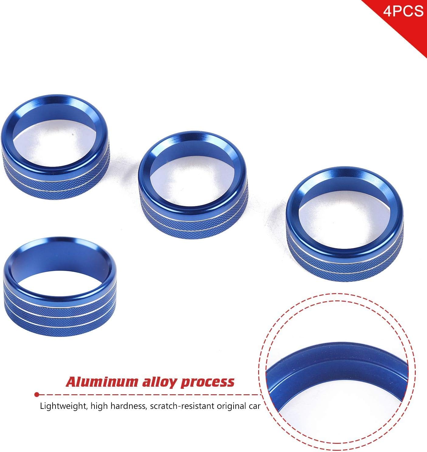 JeCar Air Conditioner Radio Switch Knob Cover Headlight Knob Cover Aluminum Alloy AC Button Trims Compatible with Jeep Wrangler 2018-2023 JL JLU & 2020-2023 Gladiator JT with Specific Dial Panel, Blue