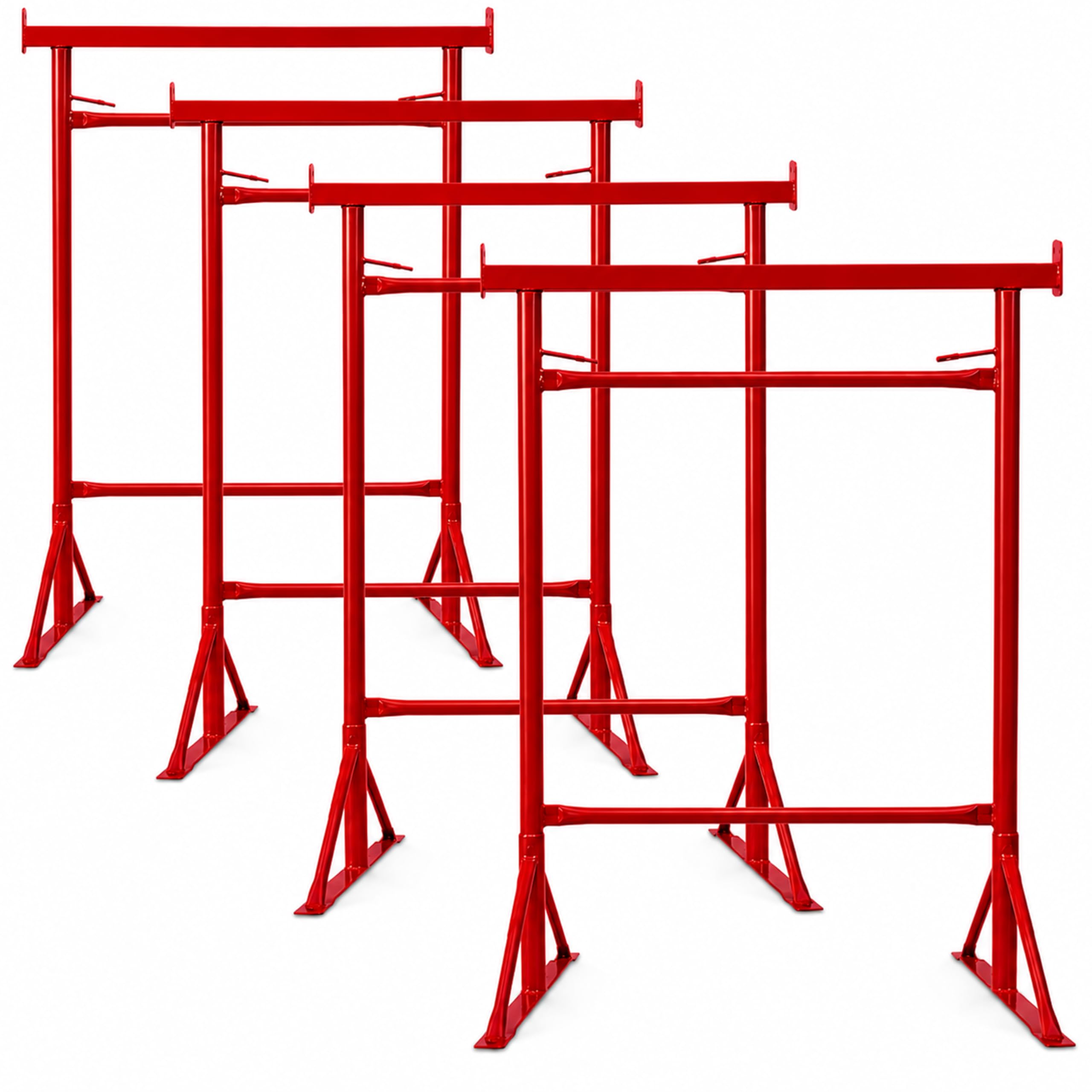 Mighty Products Red 4X Size.4 Adjustable Steel Trestle Stands 1.32M-2.22M, Heavy Duty Folding Sawhorse Workbench Support Frame For Woodworking Construction Garage