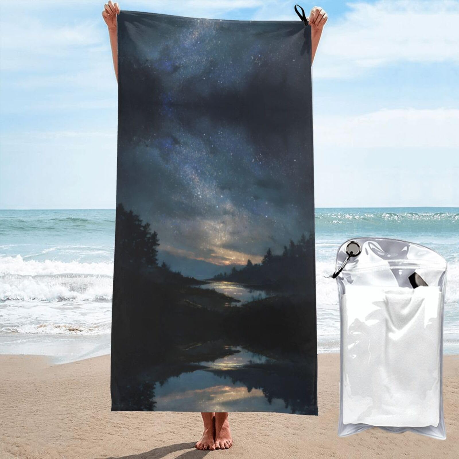 ESNAIUVCD Night Sky Print Beach Towel, Microfibre Sauna Towel, Quick-Drying Fitness Towel, Lightweight And Thin Portable Sauna Towel