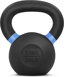 Yes4All Powder Coated Cast Iron Competition Kettlebell with Wide Handles & Flat Bottoms – 4, 6, 8, 10, 12, 14, 16, 20, 24, 32, 40kg