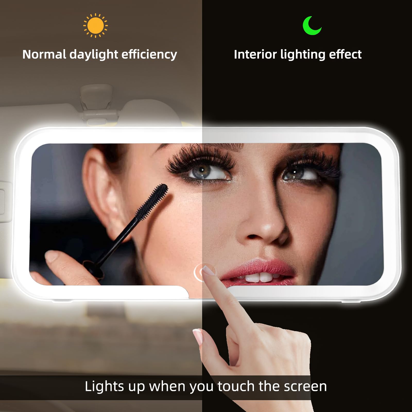 Lusterko do makijażu z oświetleniem do samochodu, uniwersalne lusterko kosmetyczne LED, osłona przeciwsłoneczna, lustro z 3 trybami świecenia, USB-C, możliwość ponownego ładowania, uniwersalne