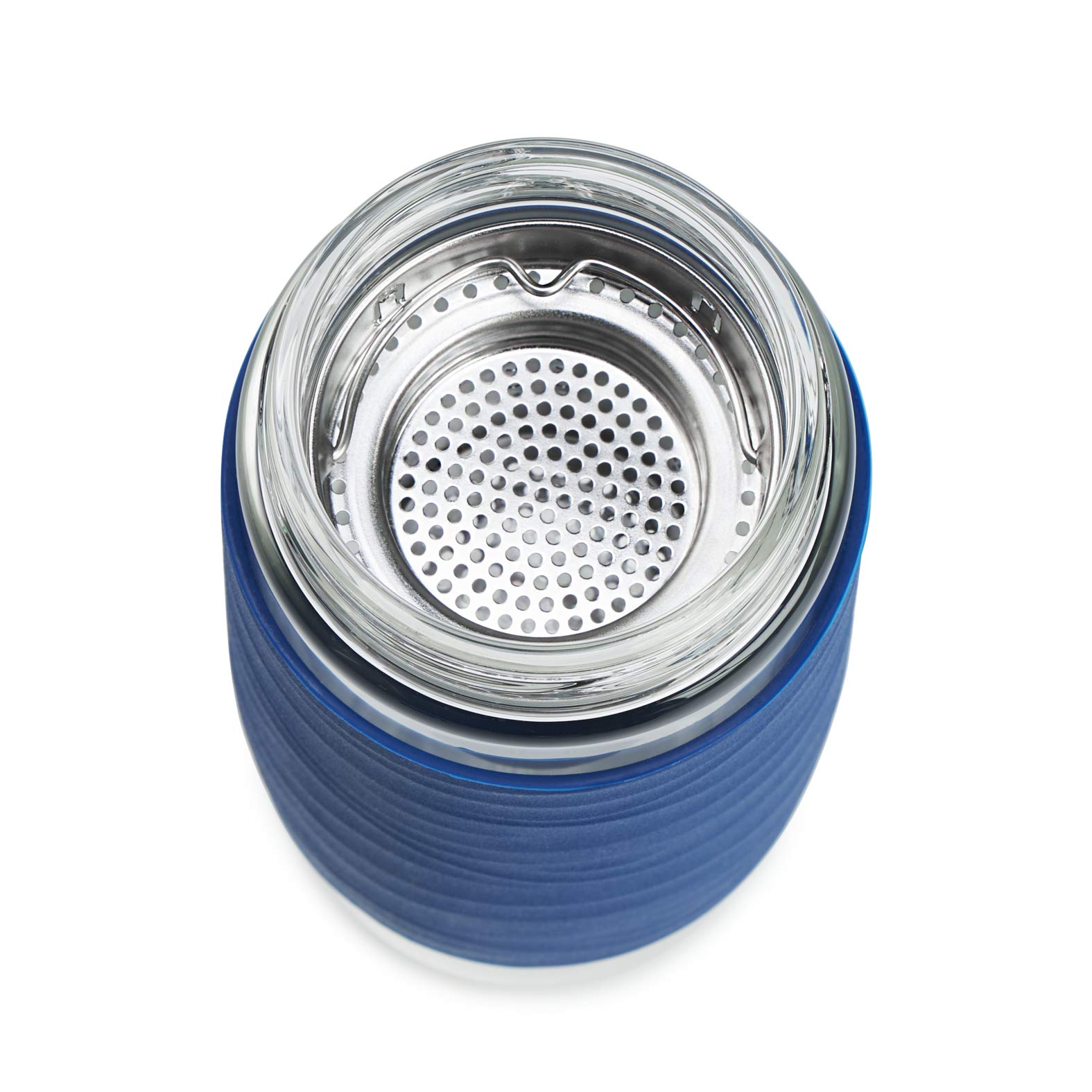 Emsa N20805 Tea Mug - Taza de té de cristal de doble pared | no aislante | mantiene 1 hora de agua | 0,4 litros | colador extraíble | sin BPA | 100% hermético | antigoteo | color azul