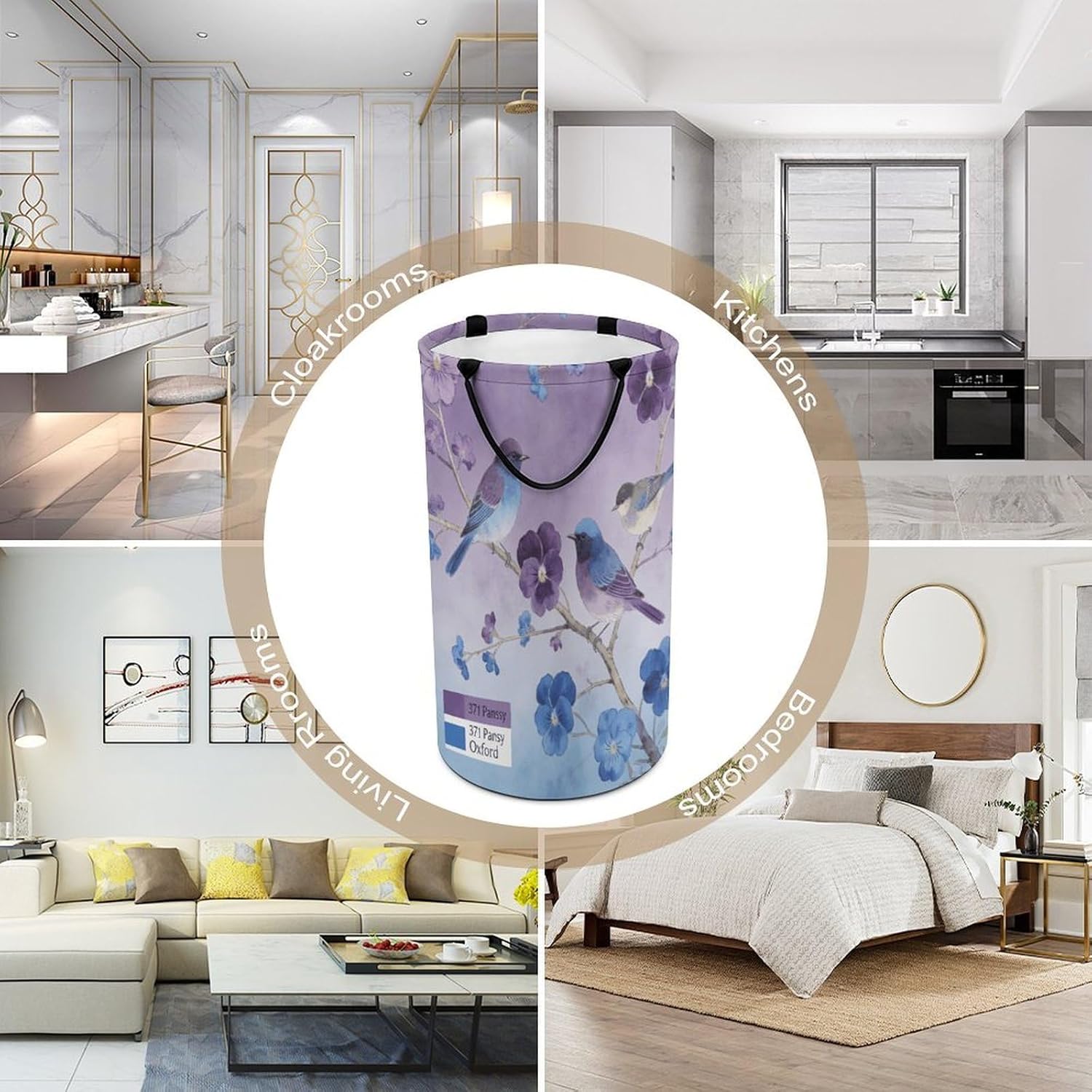 Pansy Purple Oxford Blue Branches Birds Flowers Laundry Hamper Portable Lightweight Clothes Hampers Fashion Dirty Laundry Storage Basket Large Capacity Foldable Clothes Baskets for Bathroom Bedroom