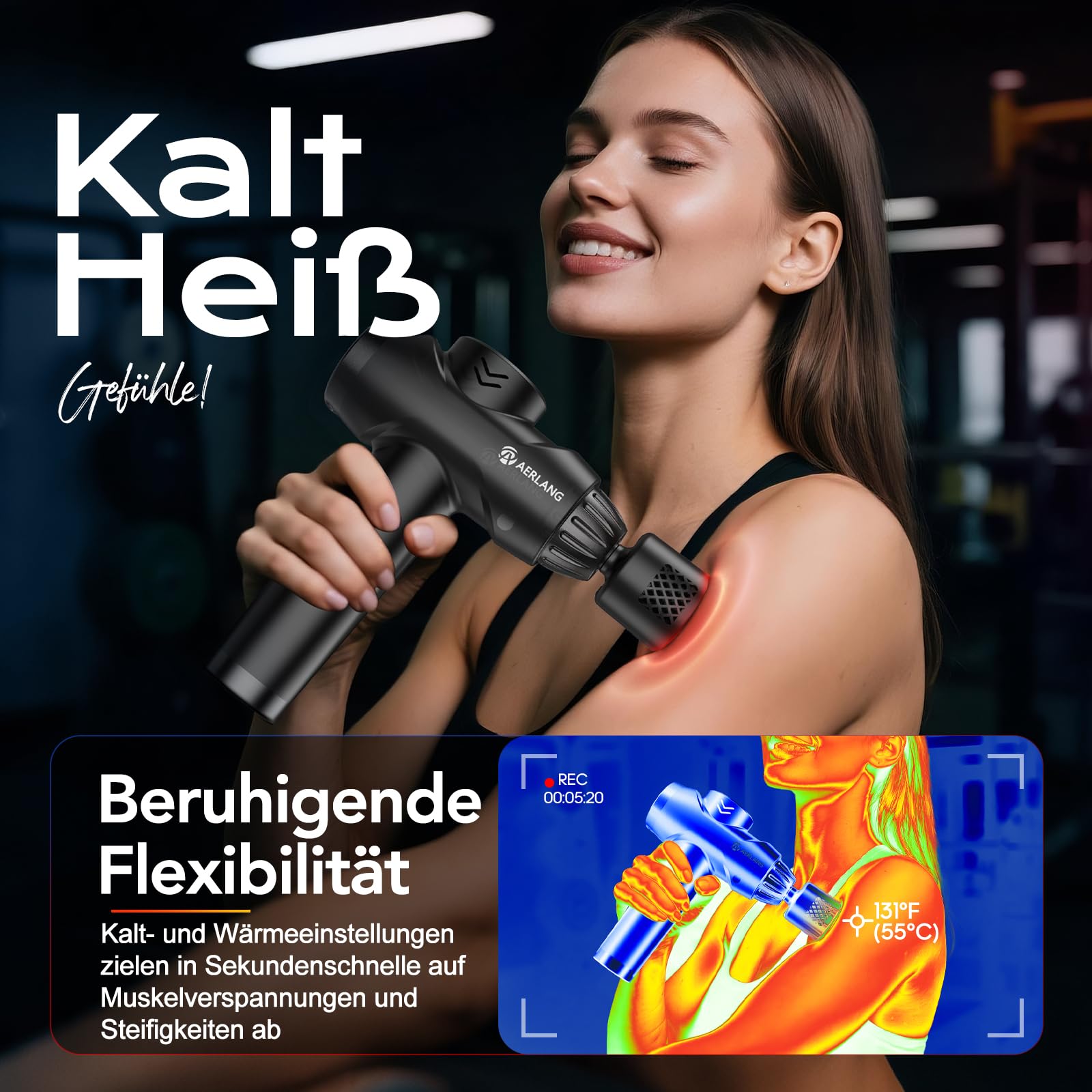 Geschenke zum Vatertag,AERLANG Massagepistole mit Wärme und Kälte,Massage gun Hilft bei Muskelkater Geeignet für viele Muskeln im Körper,Handmassagegerät mit 7 Köpfen
