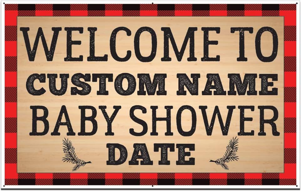 VictoryStore Banner - Custom Baby Shower Vinyl Banner, Buffalo Plaid, Size 30 Inch x 48 Inch