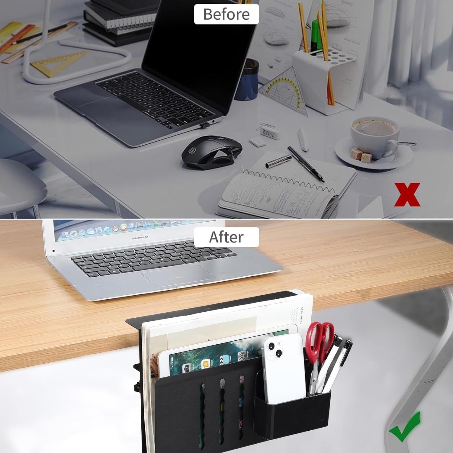 Organizador De Escritorio Colgante Ajustable - Acero Al Carbono, Para Dormitorio, Oficina O Escuela | Negro