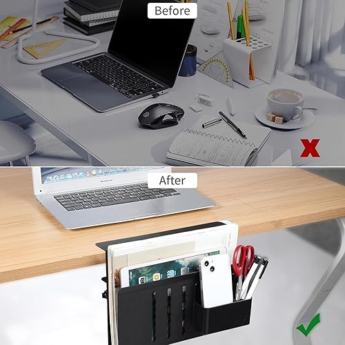 Miniatura 6 de osseph Almacenamiento lateral de escritorio 4 en 1, abrazadera colgante sin taladro, organizador de escritorio lateral con kit de gestión de cables
