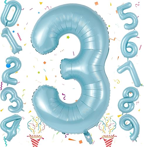 Vista 541 de Globos de 40 pulgadas, globo azul claro número 4, helio autoinflable de aluminio azul bebé para niños de 40 a 15 años, decoraciones de fiesta