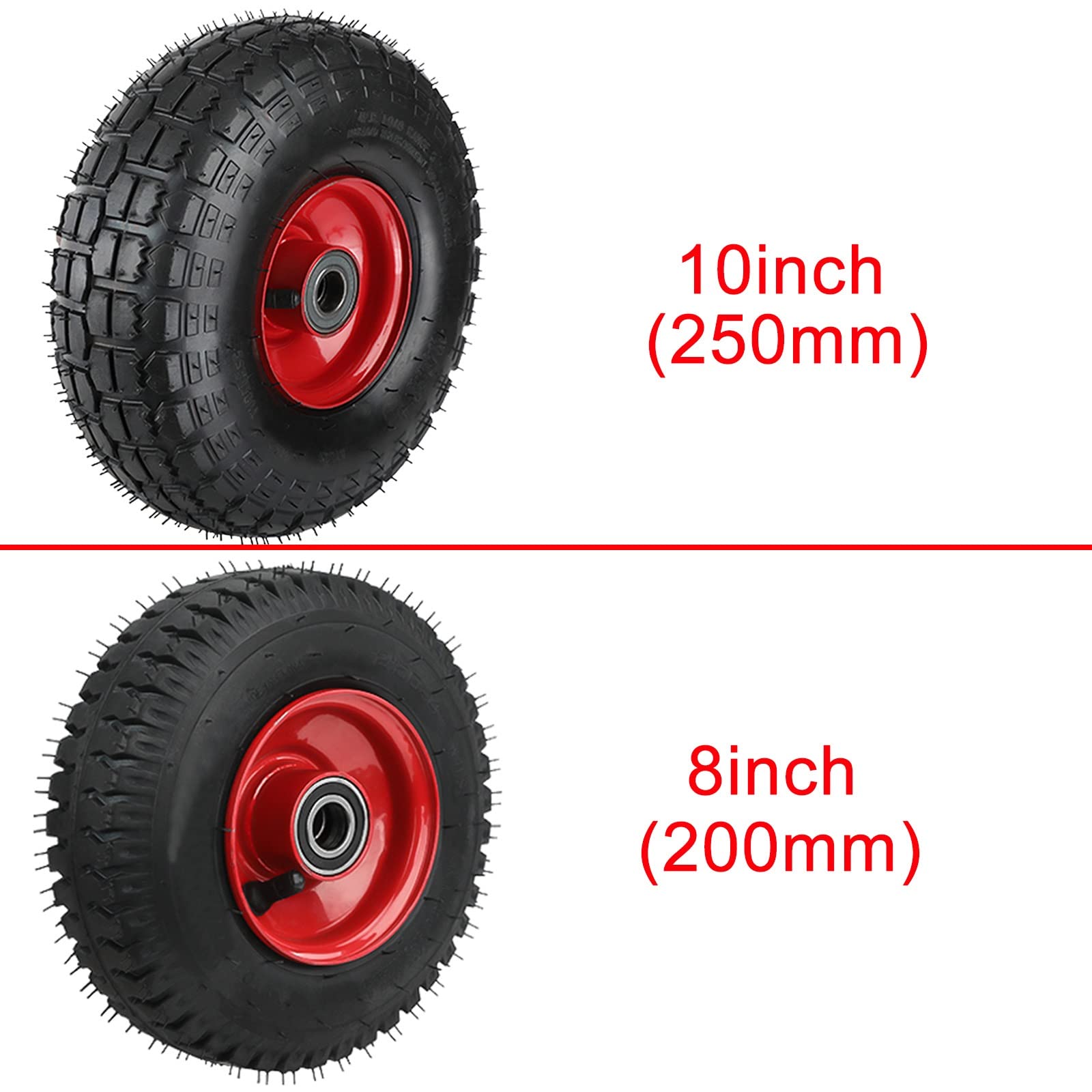 2er Set Ersatzräder Luftreifen Gummiräder Vakuum/pannensichere, Einteilige Felgen Industrierollen Rader Fuir Schubkarren, Bohrung 20 Mm Tragkraft 300 Kg Schubkarrenrad, Transportrollen ( Size : 8" )
