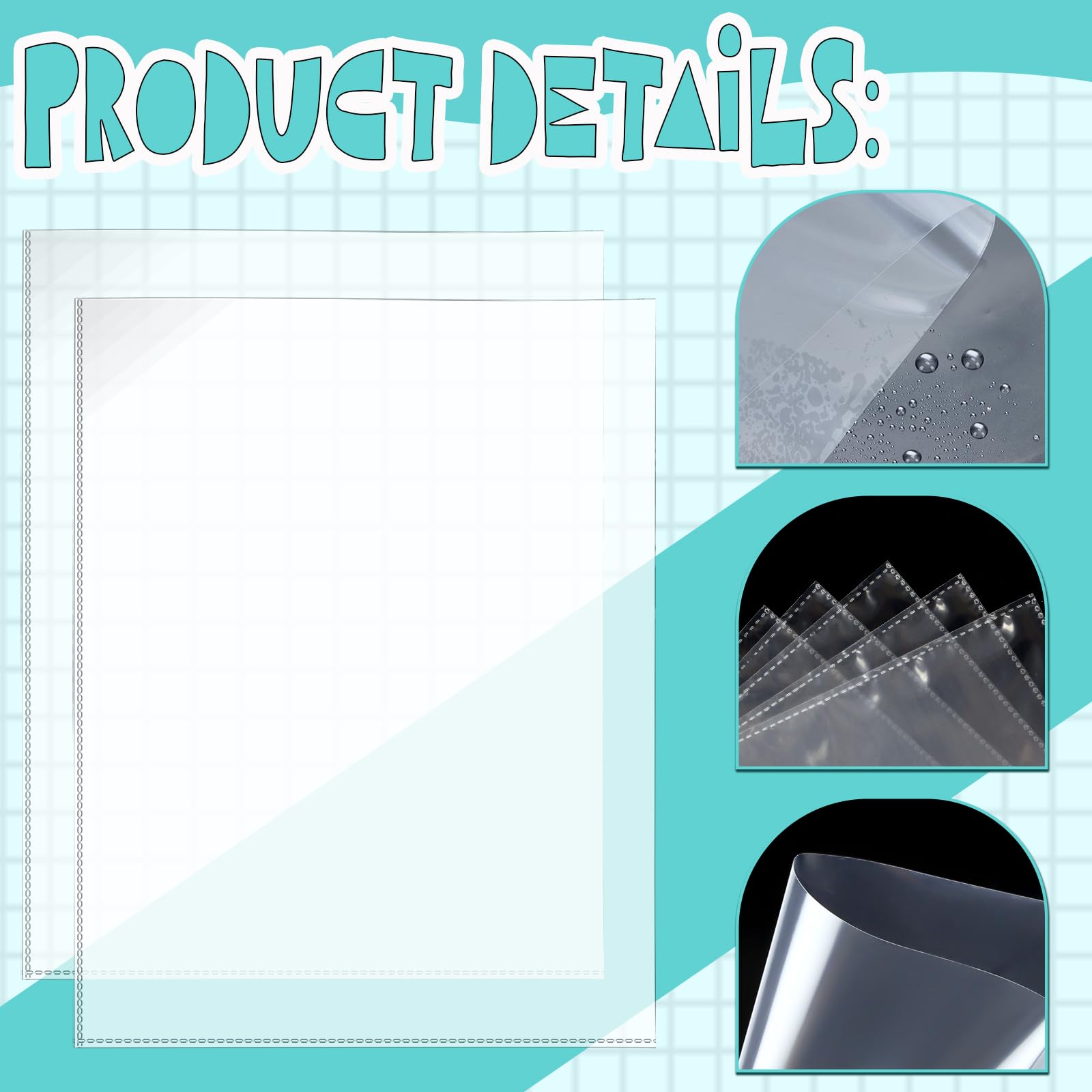 VOKOY Paquete de 100 protectores de hojas sin agujeros, 8.5 x 11 pulgadas, tamaño carta, protectores transparentes resistentes sin agujeros, protectores de papel transparente para obras de arte