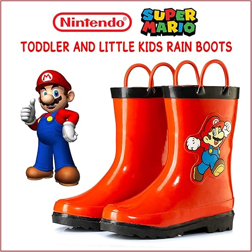 Miniatura 3 de Nintendo Super Mario - Botas de lluvia de goma impermeables con asas fáciles de poner, para niños pequeños y pequeños