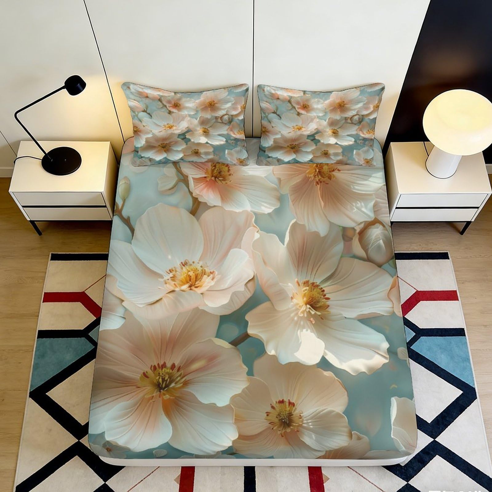 Pnayamiorkfel Style-2 3D Printed Pastel Floral Fitted Sheet Microfiber Soft Touch Blossom Bed Cover For Bedroom Guest Room Decor 90X200x25cm