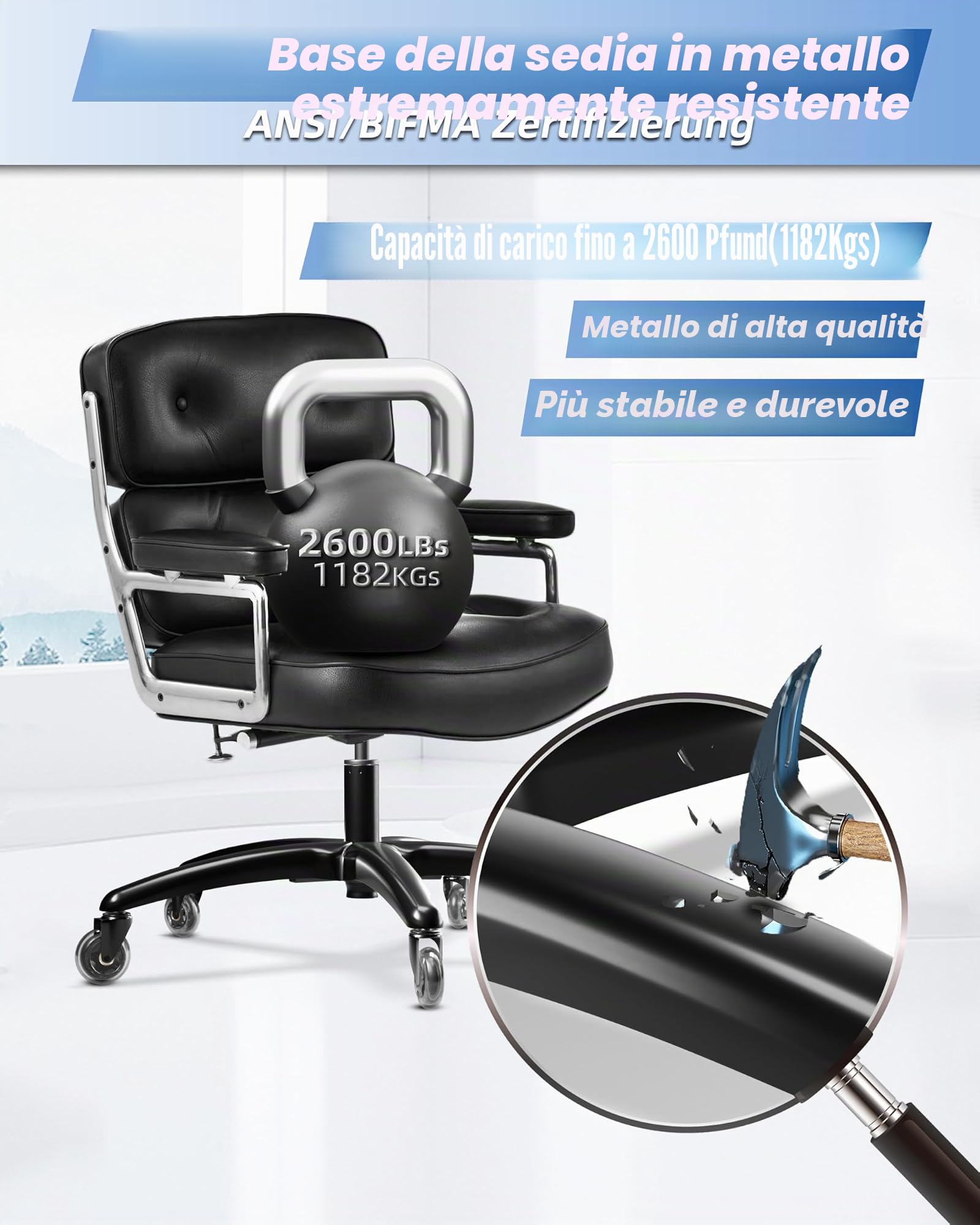 Sytopia Sedia da ufficio a forma di croce – Robusto supporto a 5 stelle in metallo per sedia da ufficio, supporta più di 2600 kg, adatto per ruote da 11 mm x 22 mm, molla a gas da 50 mm