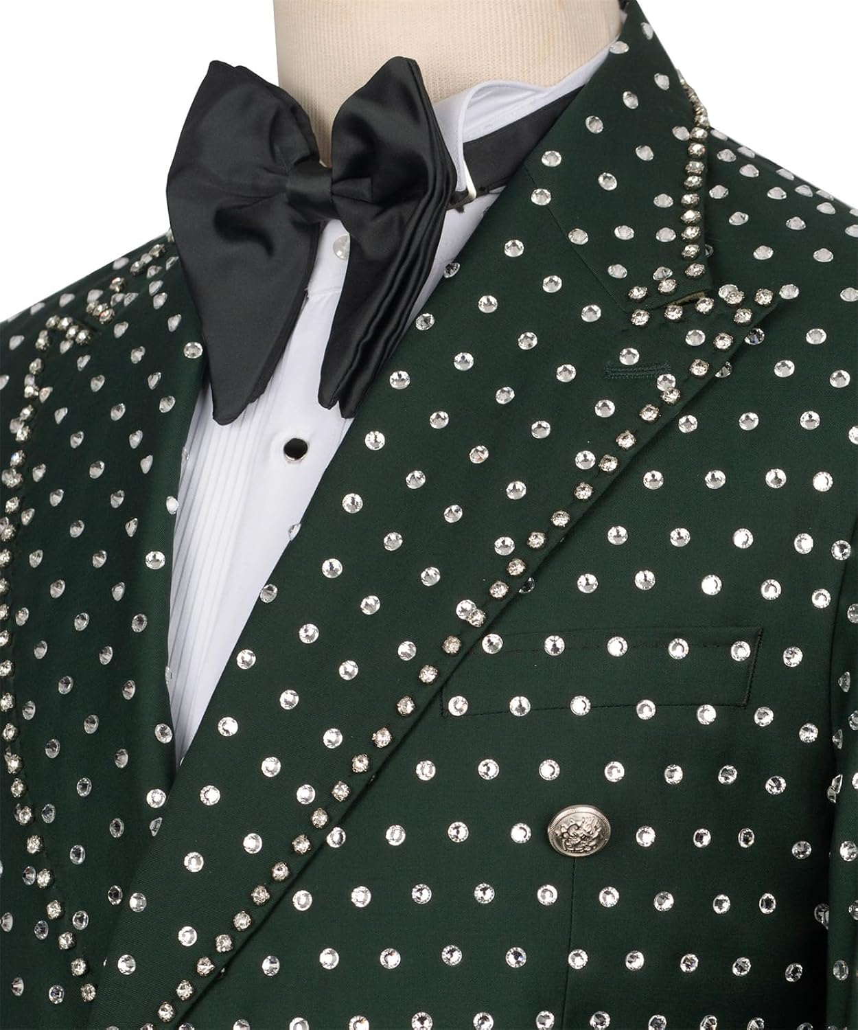 Men's Luxury Tuxedo with Rhinestones Slim Fit Peaked Lapel Double Breasted Blazer Jackets for Wedding,Party,Prom