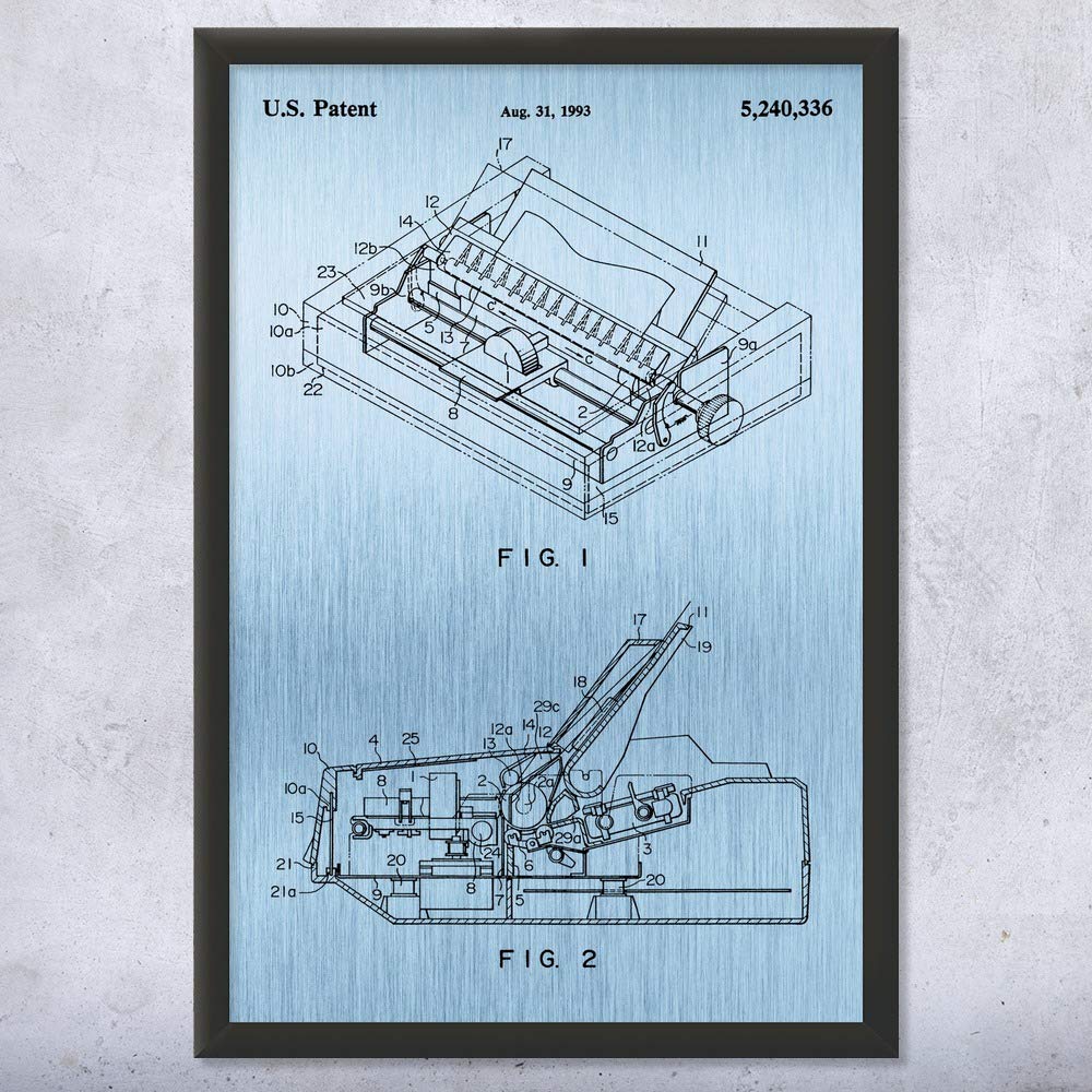 Framed Dot Matrix Printer Print, Computer Lab Art, IT Tech Gift, Printer Blueprint, Office Decor, Computer Science Art Blue Steel (18x24)